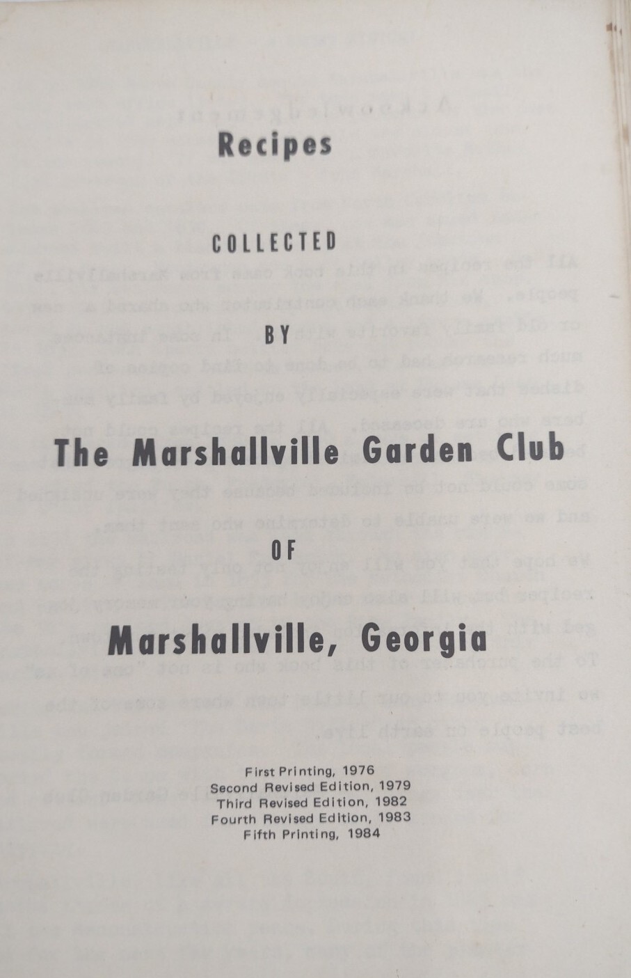 Marshallville Recipes Past And Present Paperback 367 Pages Copyright 1984