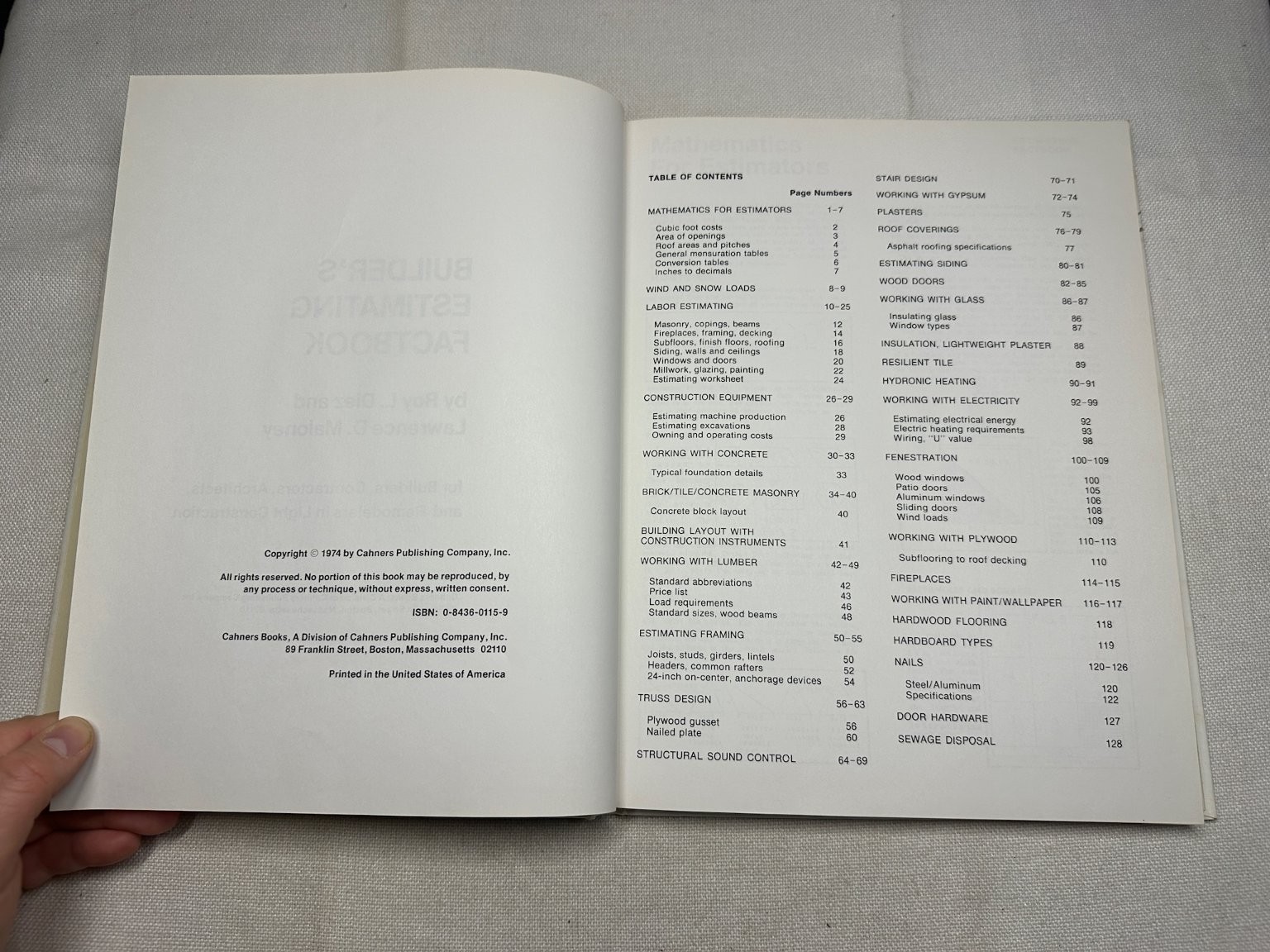 Builder’s Estimating Factbook Diez Maloney 1974 Construction Cahners