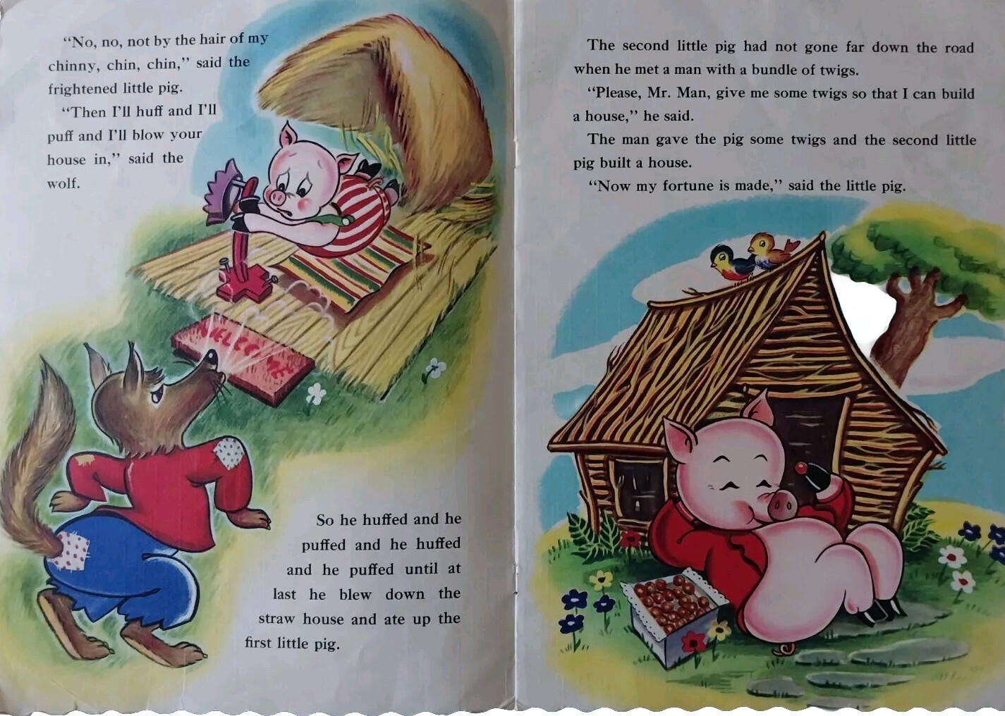 The Three Little Pigs Soft Cover 13×9.5″ 1951 Printed In USA Whitman Publishing