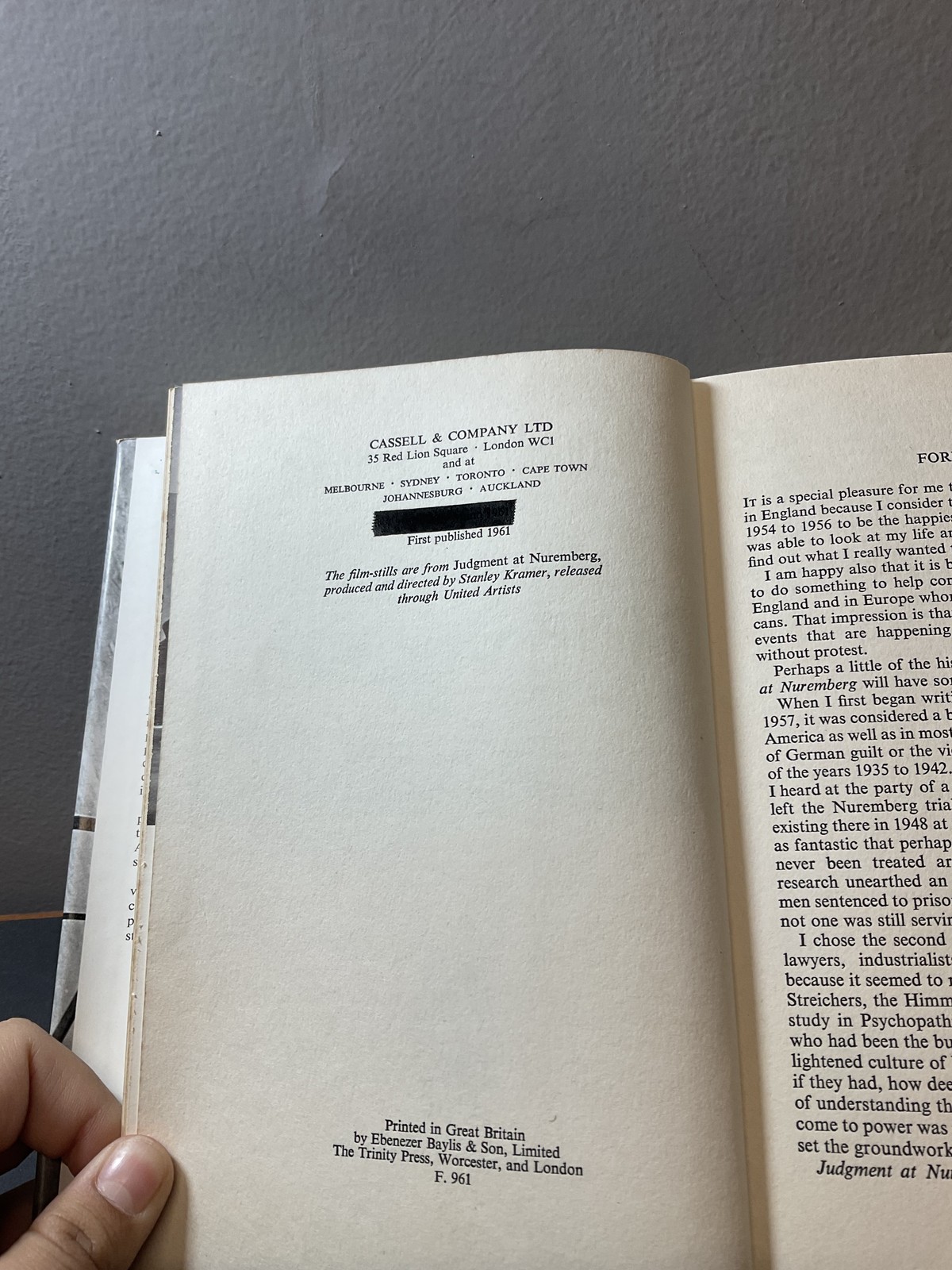Judgment at Nuremberg by Abby Mann 1961 1st Edition Cassell Hardcover Film