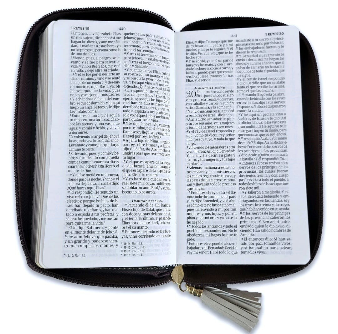 Biblia Chequera Letra 8.5 Puntos RVR.1960 Imitación Piel Crema Y Cafe Cierre
