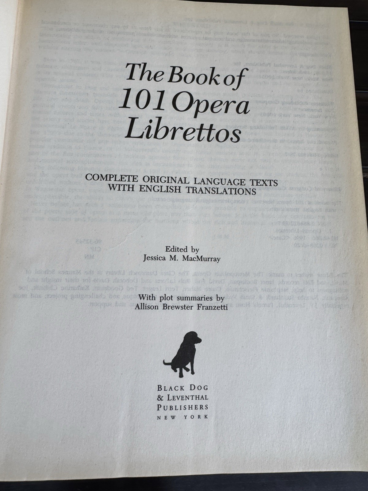 Book Of 101 Opera Librettos 1996 EUC Orig W English Translation 1437 Pages