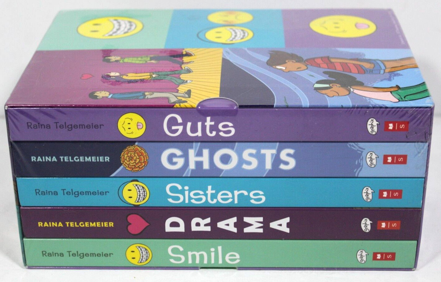 Raina Telgemeier – Box Set (Smile, Drama, Sisters, Ghosts, Guts) NEW Paperback