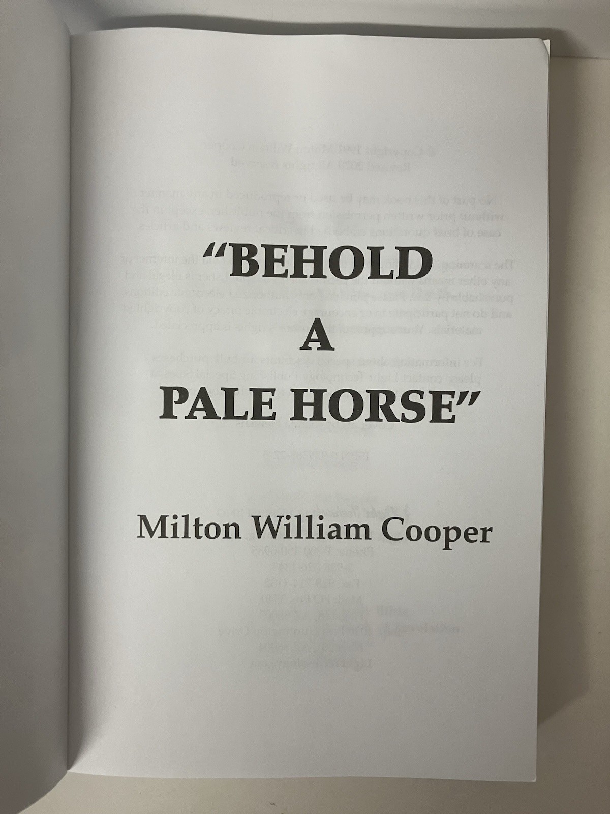 Behold a Pale Horse by William Cooper 2020 Trade Paperback VERY GOOD