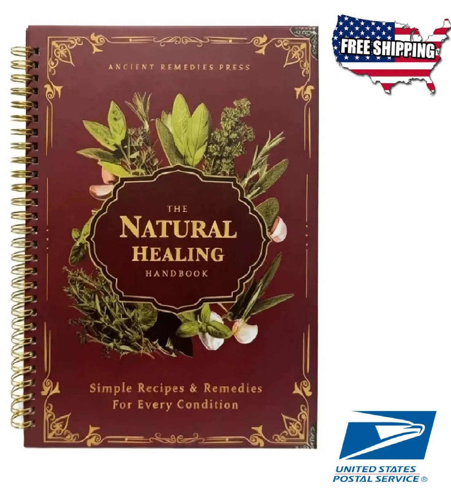 The Natural Healing Handbook, Spiral-Bound Guide for Herbal Remedies USA