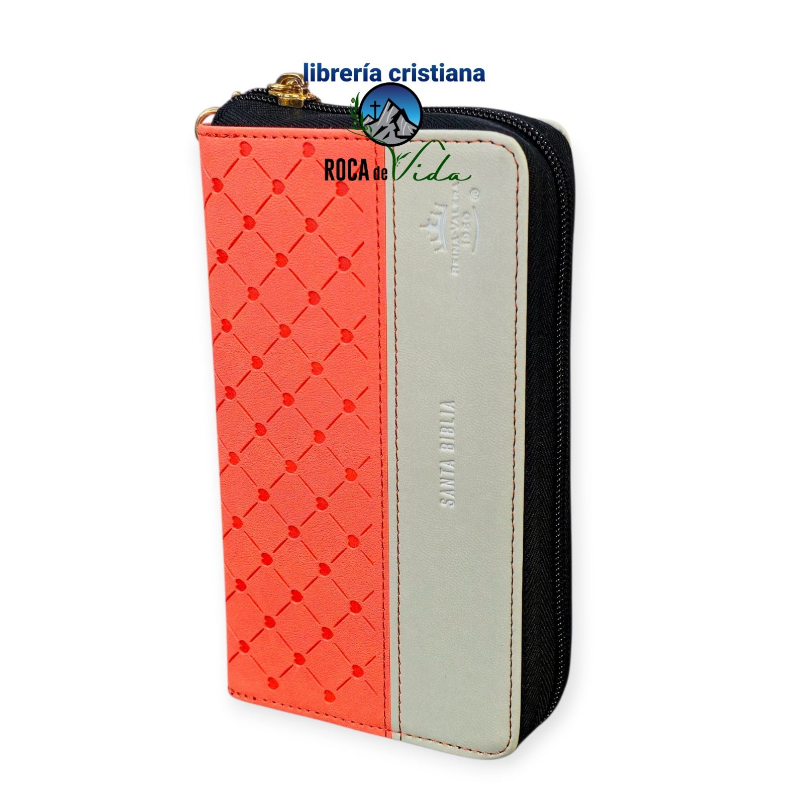 Biblia Chequera Letra 8.5 puntos RV1960 imit piel coral y gris claro
