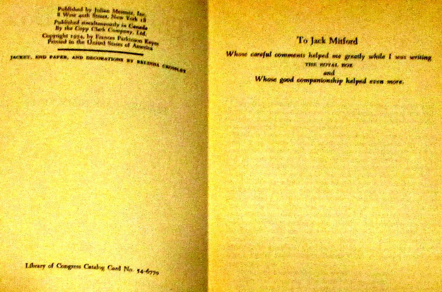 The Royal Box by Frances Parkinson Keyes 1954 H/C 367 Pages