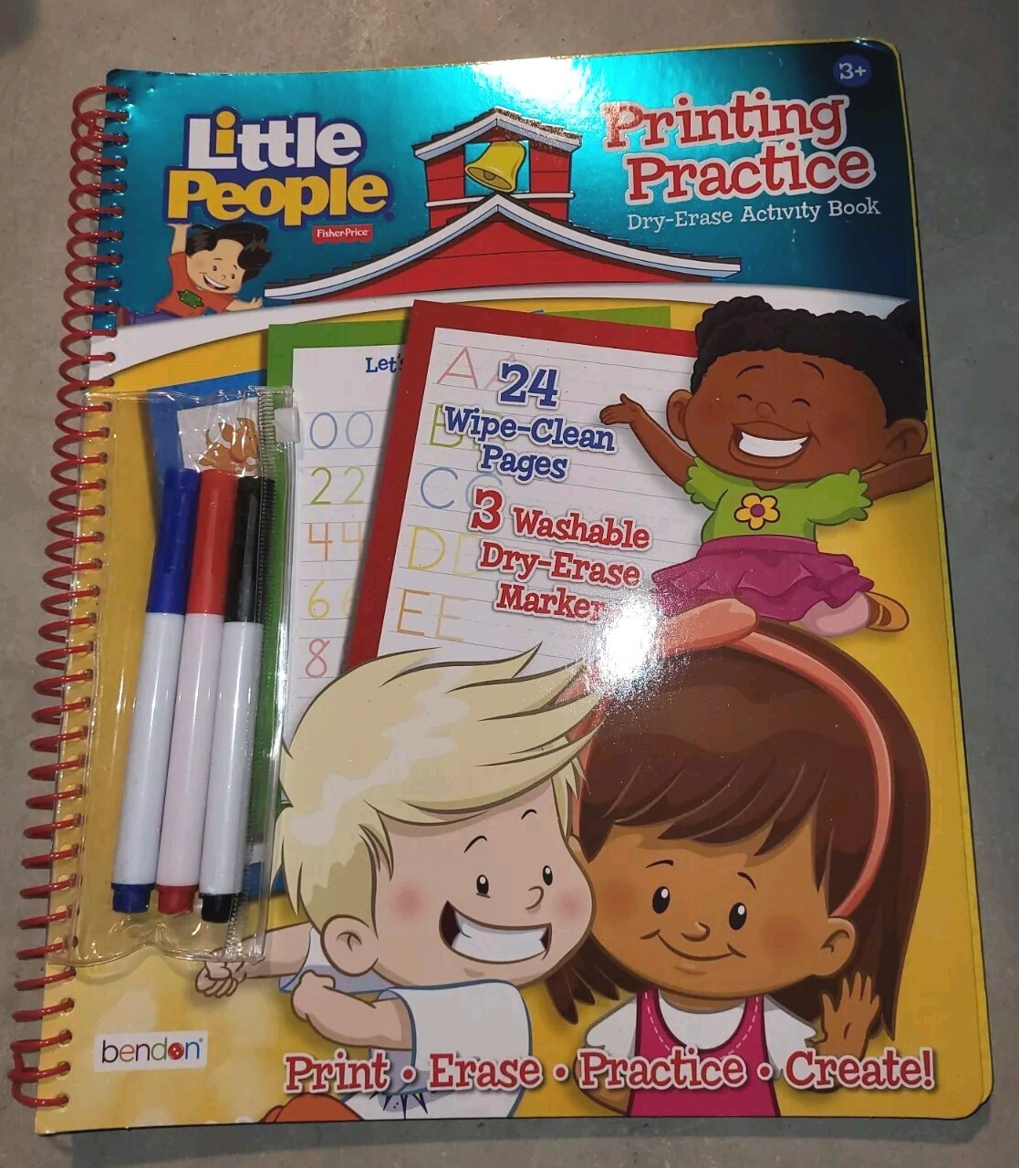 Bendon Fisher Price Little People Printing Practice Erase Activity Book Age 3+