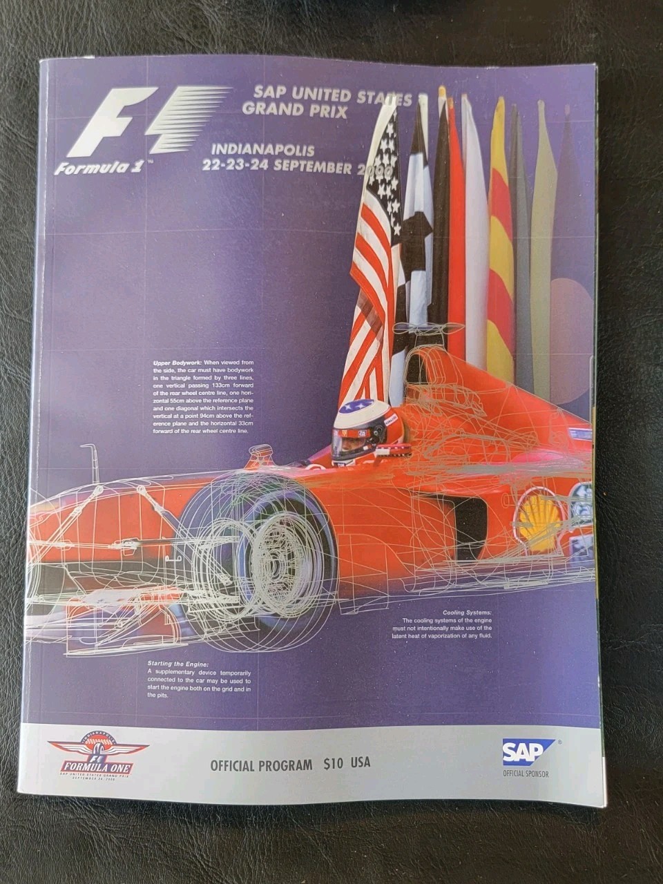 Formula 1 U. S. Grand Prix 2000 Official Program w/Starting Grid Insert & Cap