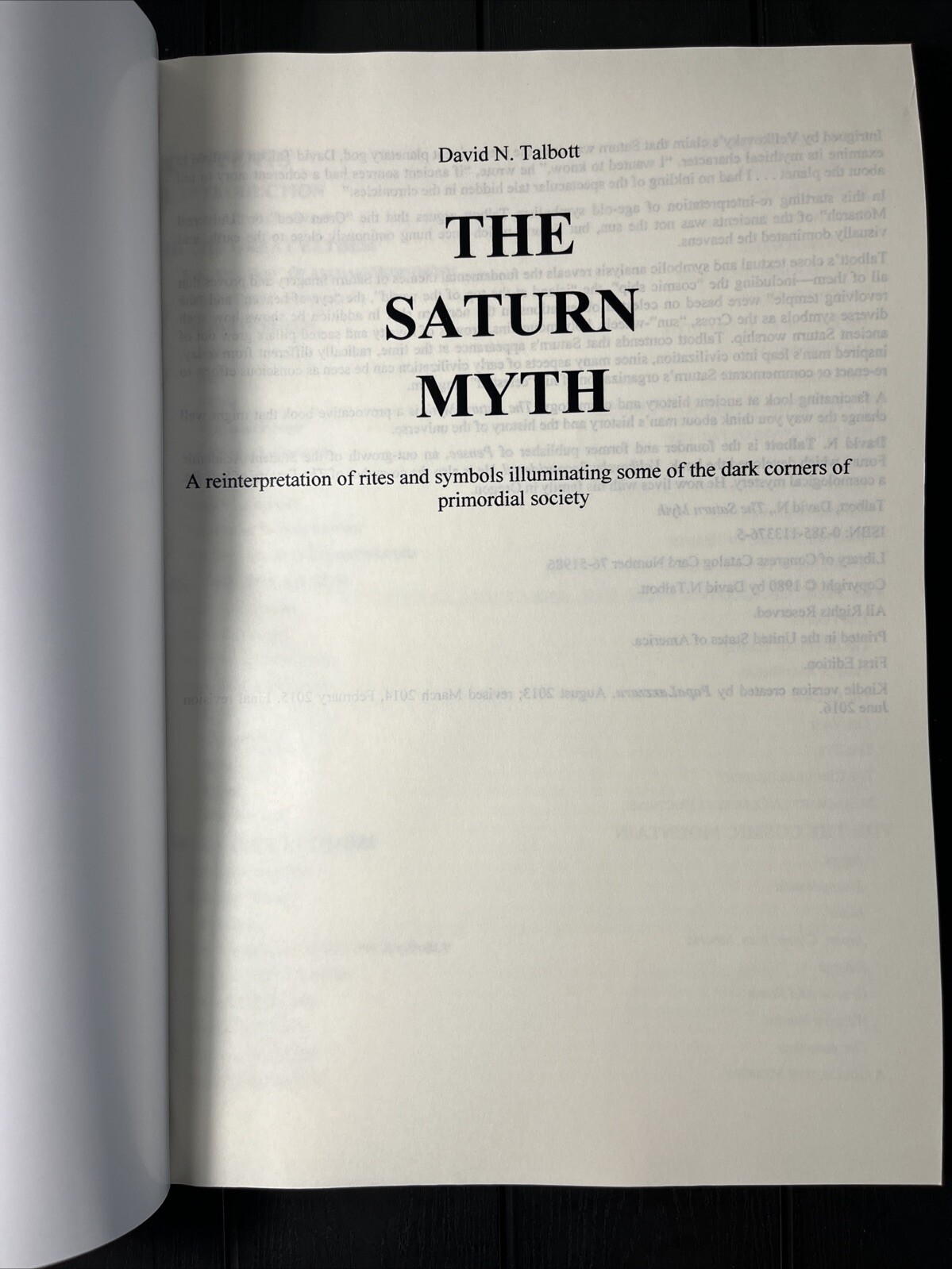 The Saturn Myth, by David N. Talbott,large Book 8.5”X11.5”,Reprint Brand New