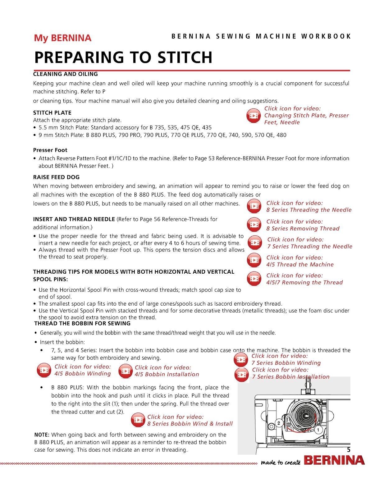 BERNINA Mastery Workbook Set Embroidery, Sewing, Presser Feet 880 790 770 500…
