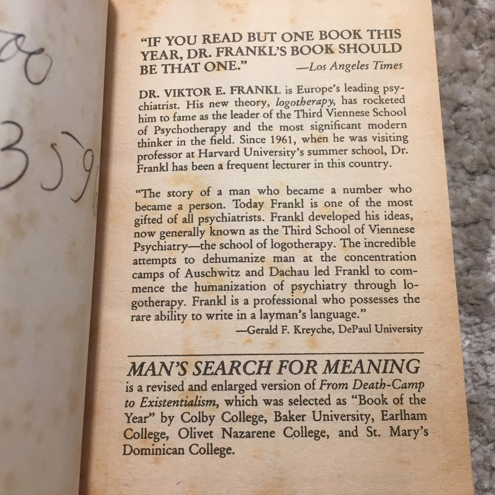 Man’s Search For Meaning Viktor E. Frankl 1985 Washington Square Press Jewish
