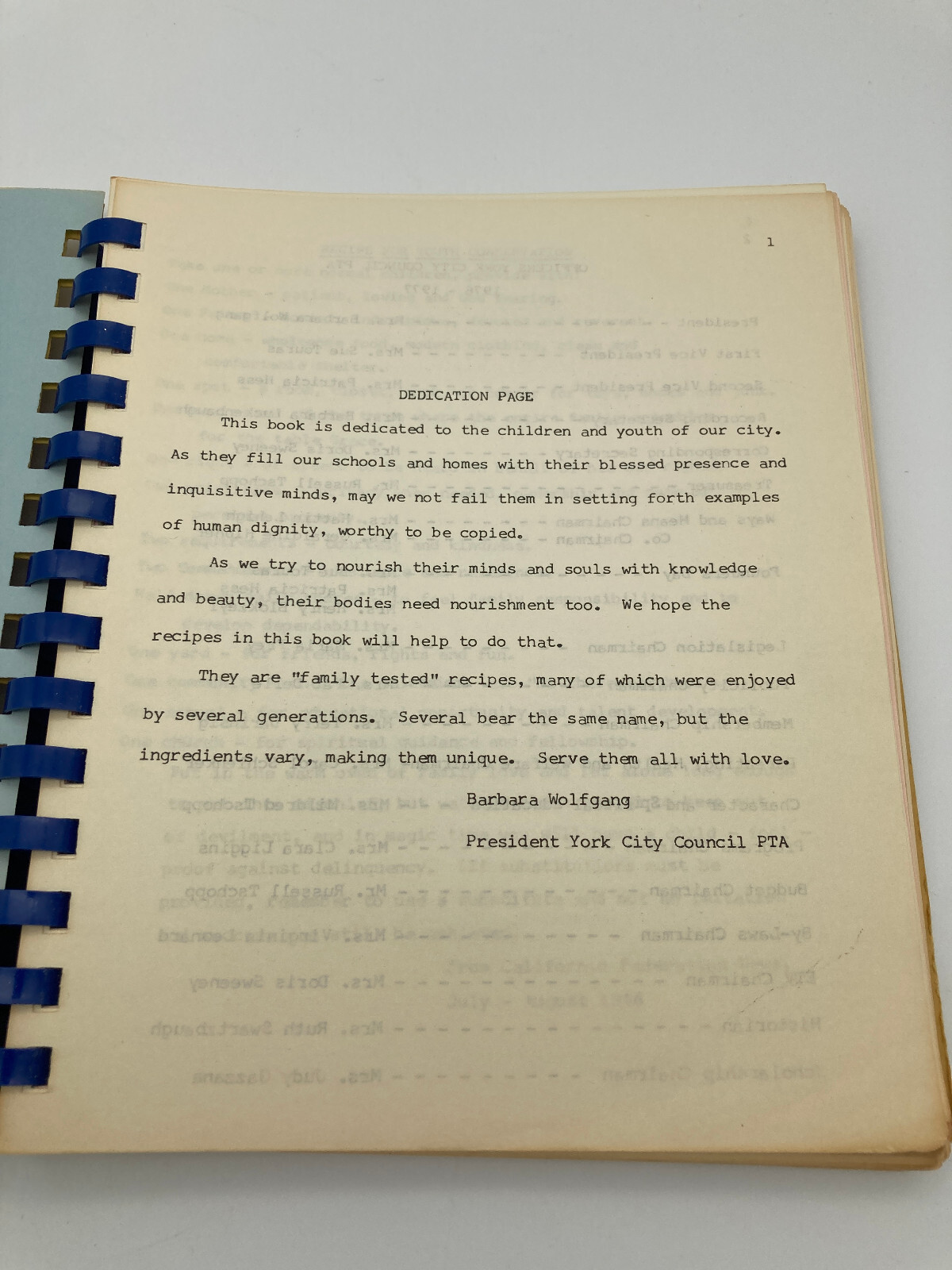 Vtg Cookbook York City PA Council PTA ~ 1977 Spiral PB 174 Typed Pages Local