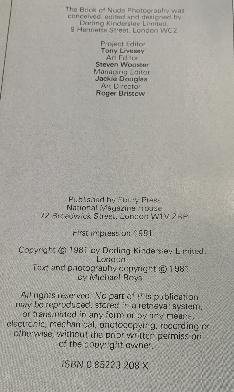 The Book of Nude Photography Michael Boys Ebury Press London First Edition 1981