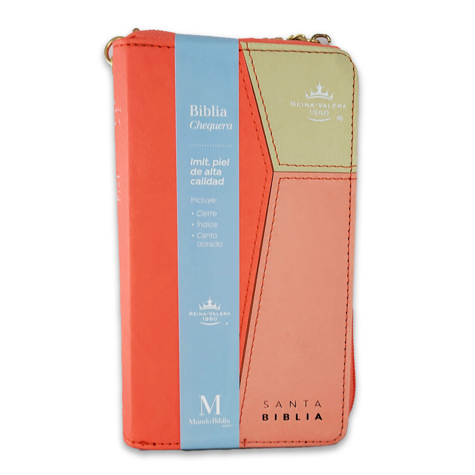 Biblia Chequera Letra 8.5 puntos RV1960 imit piel coral y beige con indice