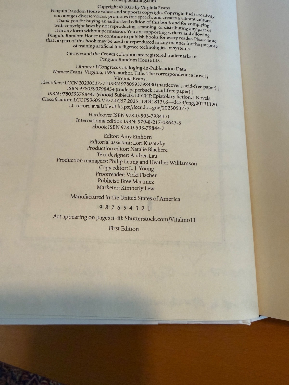 The Correspondent — First Edition/First Printing!!!! Virginia Evans Hardcover