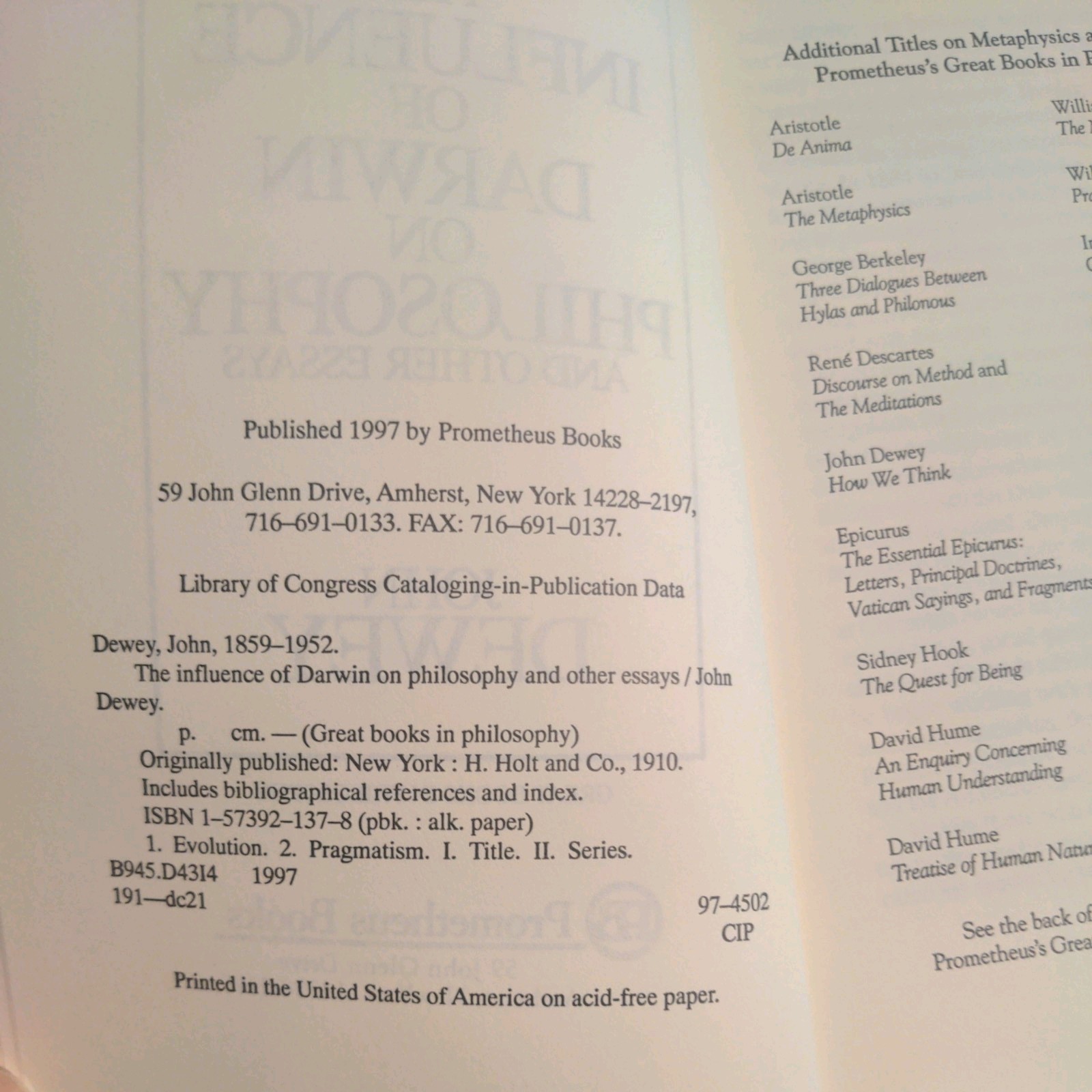 Influence of Darwin on Philosophy and Other Essays by Dewey, John