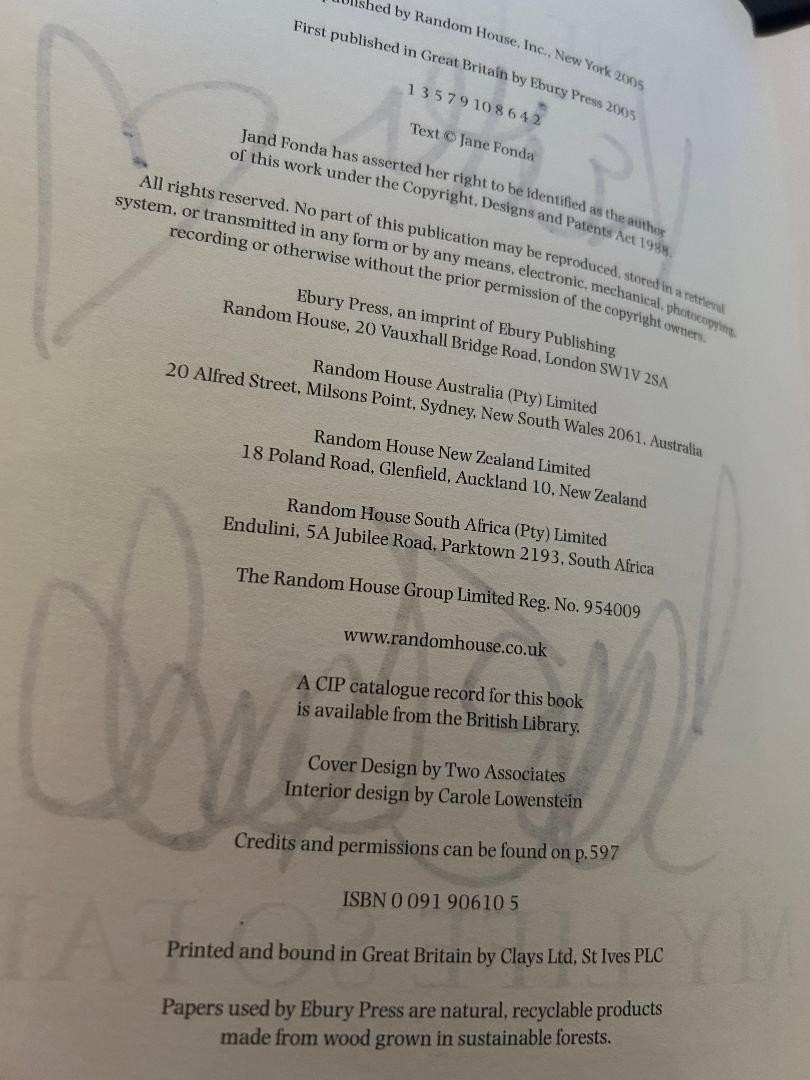 MY LIFE SO FAR by Jane Fonda signed autobiography UNITED KINGDOM EDITION