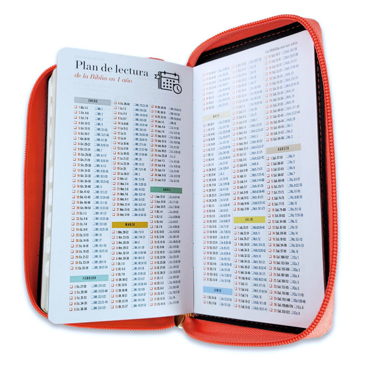 Biblia Chequera Letra 8.5 puntos RV1960 imit piel coral y beige con indice