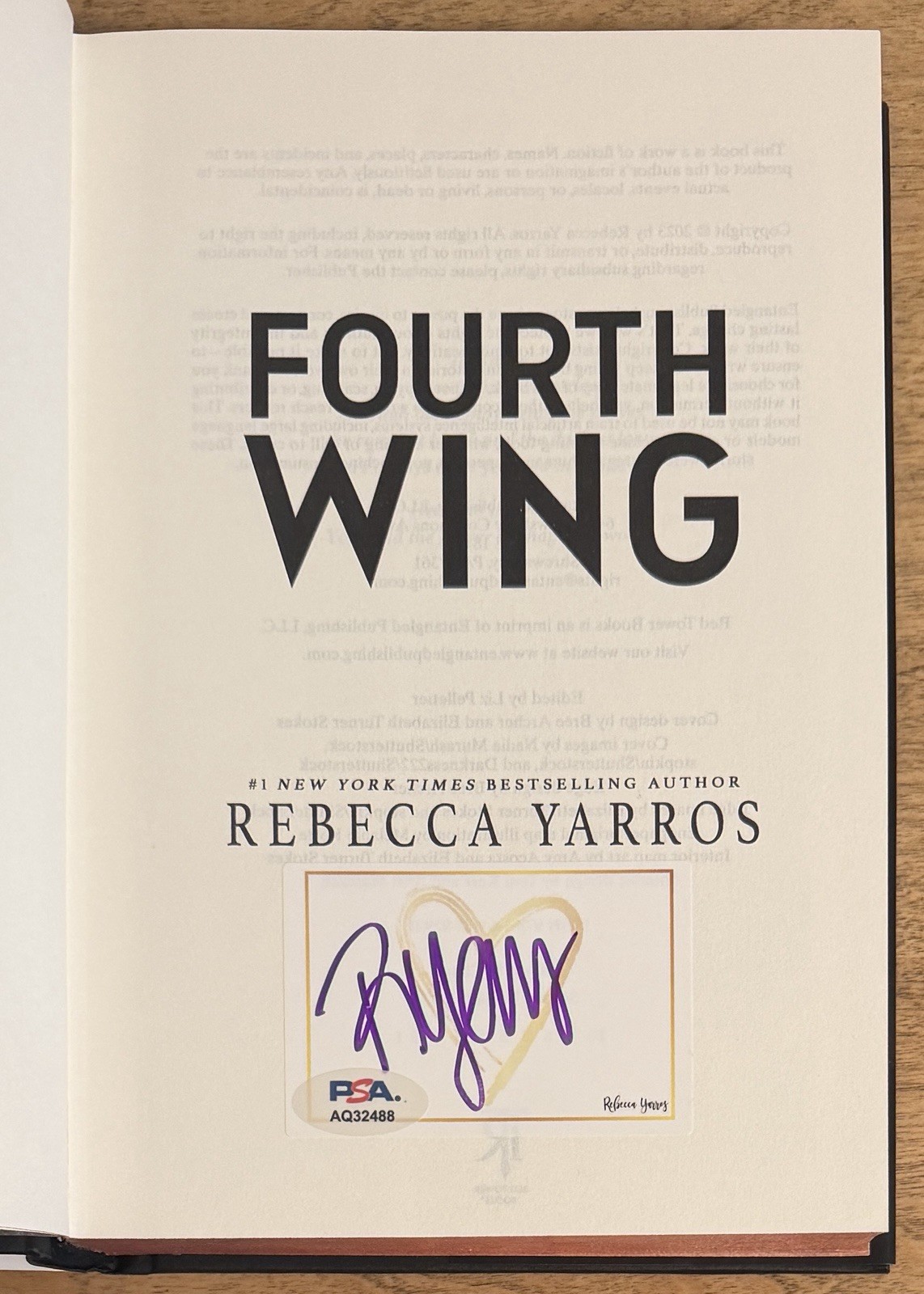 SIGNED Rebecca Yarros Fourth Wing Holiday 1st Edition Book PSA DNA COA Autograph