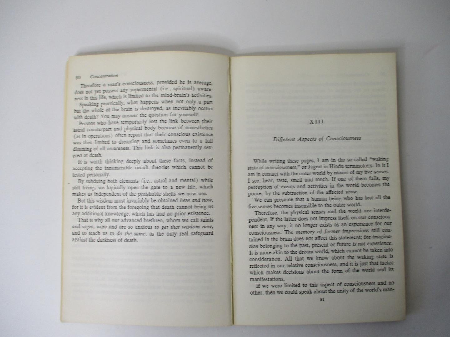 CONCENTRATION; A Guide To Mental Mastery by Mouni Sadhu (1972 P.B Book) Wilshire