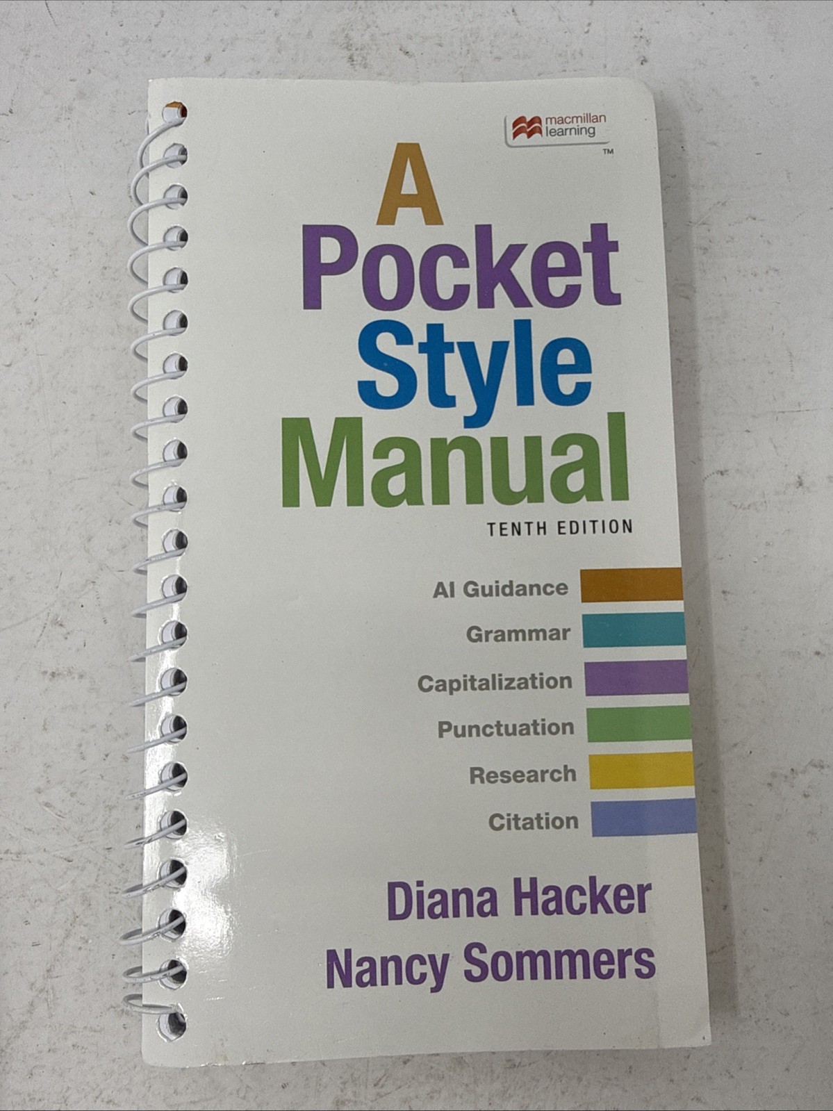 A Pocket Style Manual Tenth Edition by Hacker & Sommers, Spiral Bound