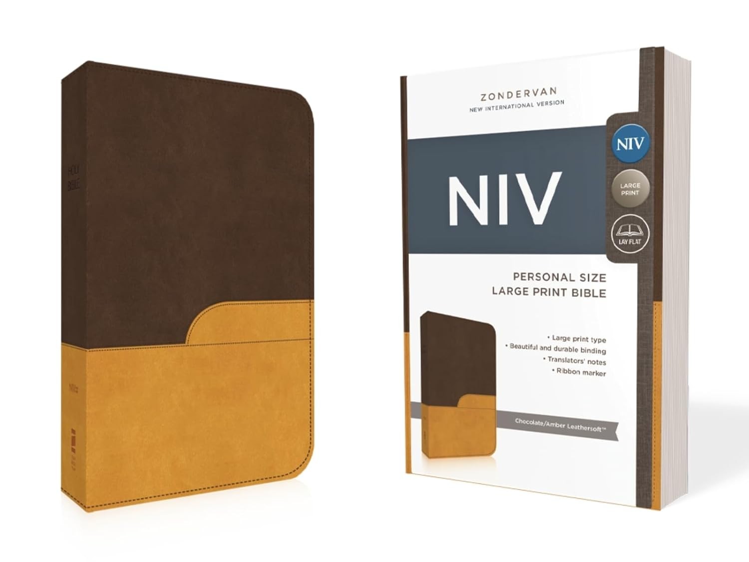 Brand New NIV Large Print Holy Bible Leather Soft Chocolate Amber Zondervan