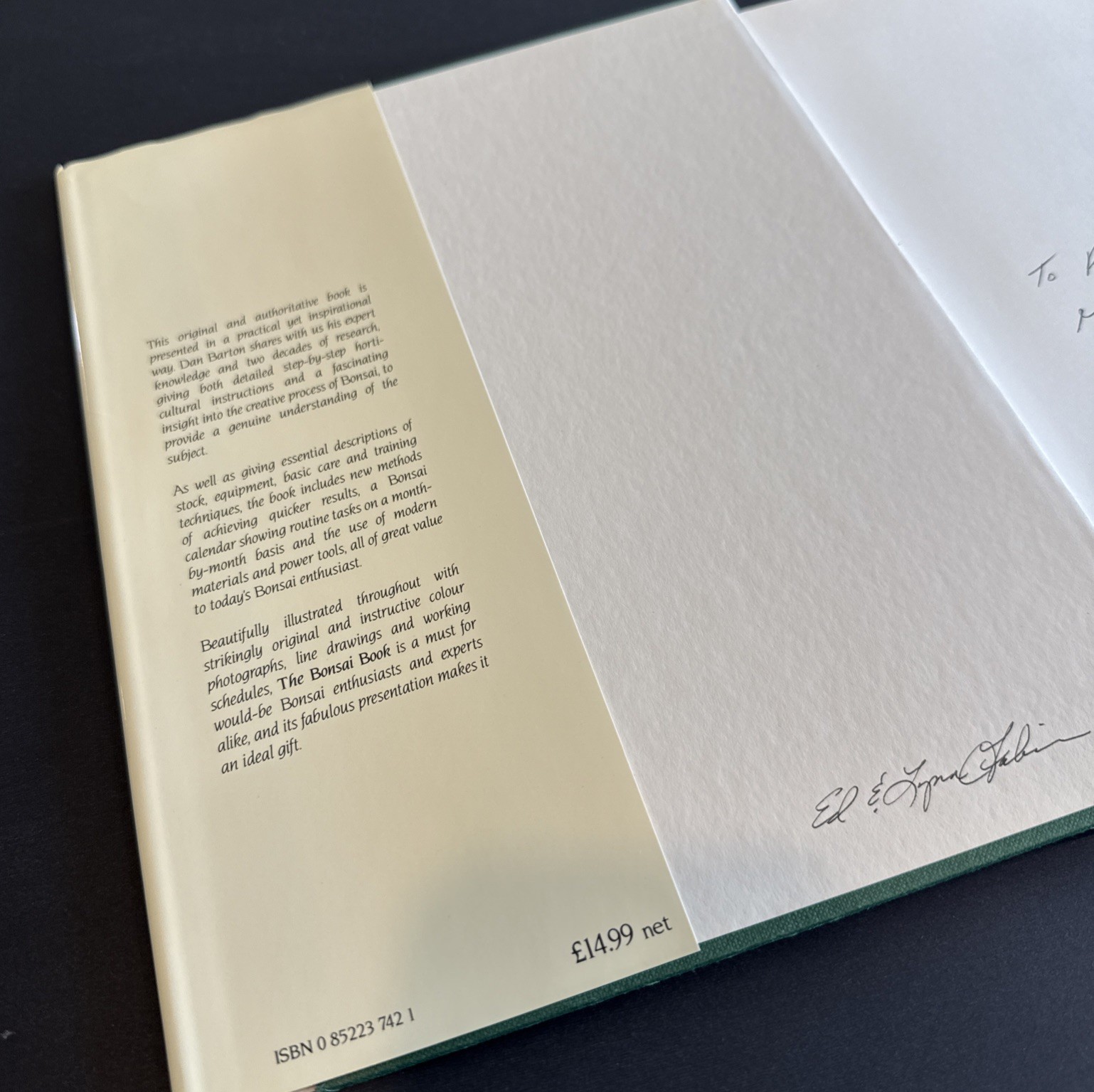 The Bonsai Book (HARD BACK GREEN) Barton, Dan SIGNED/EBURY PRESS, GB 1989