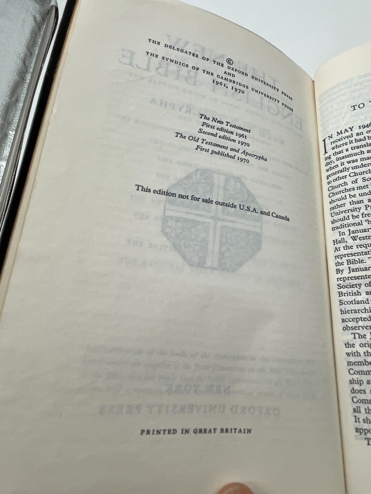 1971 New English Bible with Apocrypha Oxford Black Leather Great Britain