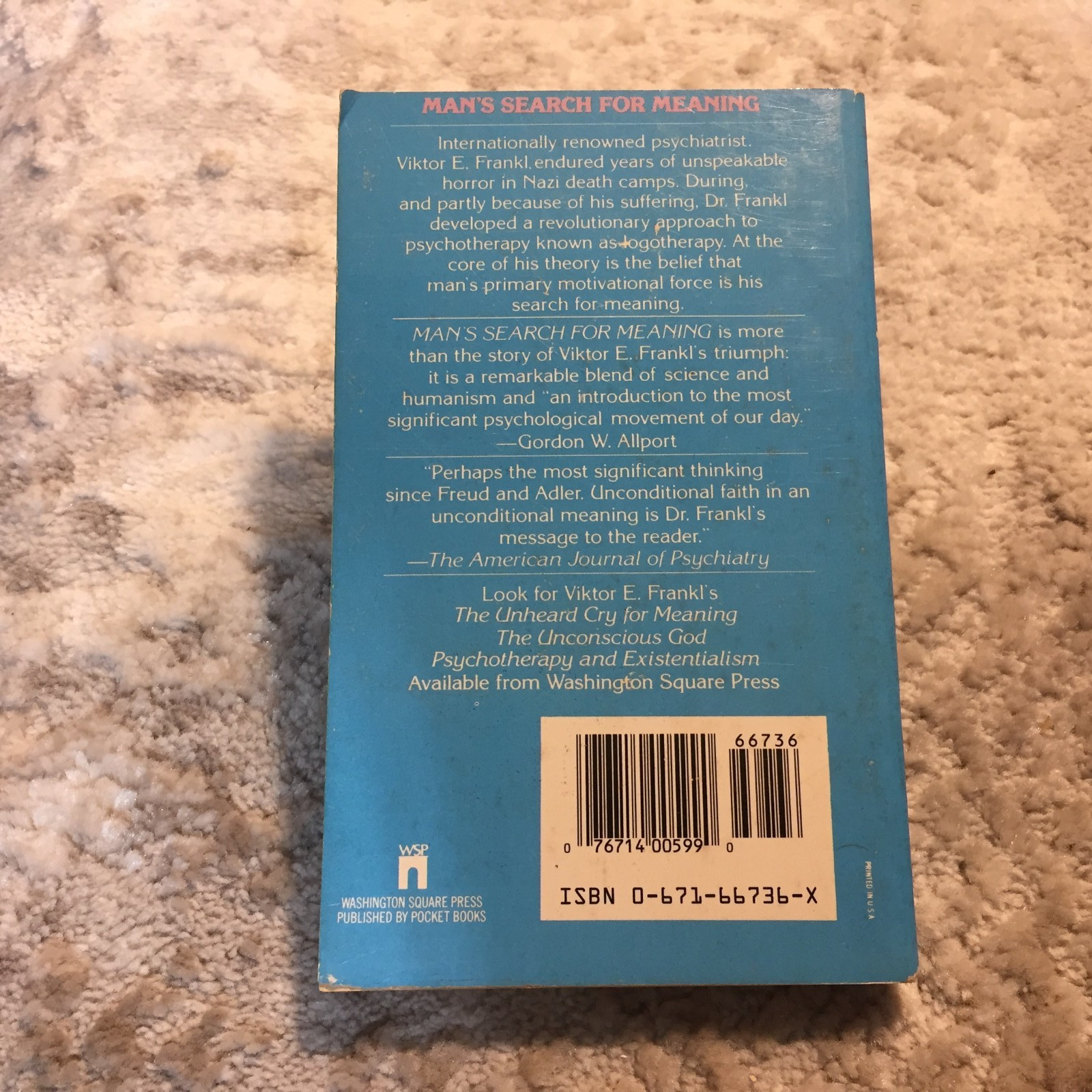 Man’s Search For Meaning Viktor E. Frankl 1985 Washington Square Press Jewish