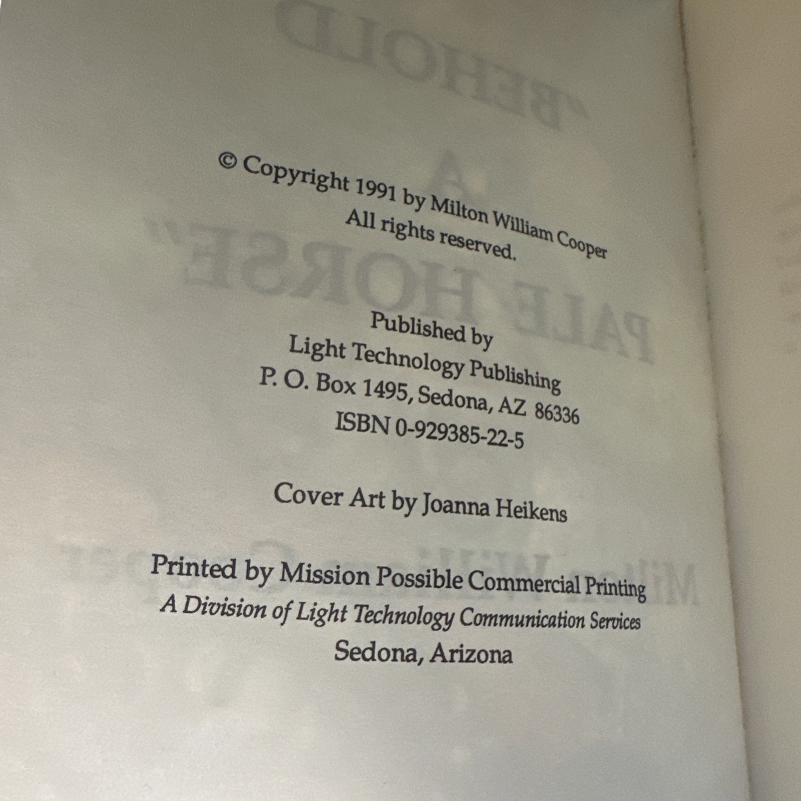 Behold a Pale Horse William Cooper Unrevised 1991 500p Protocols of Zion CFR NWO