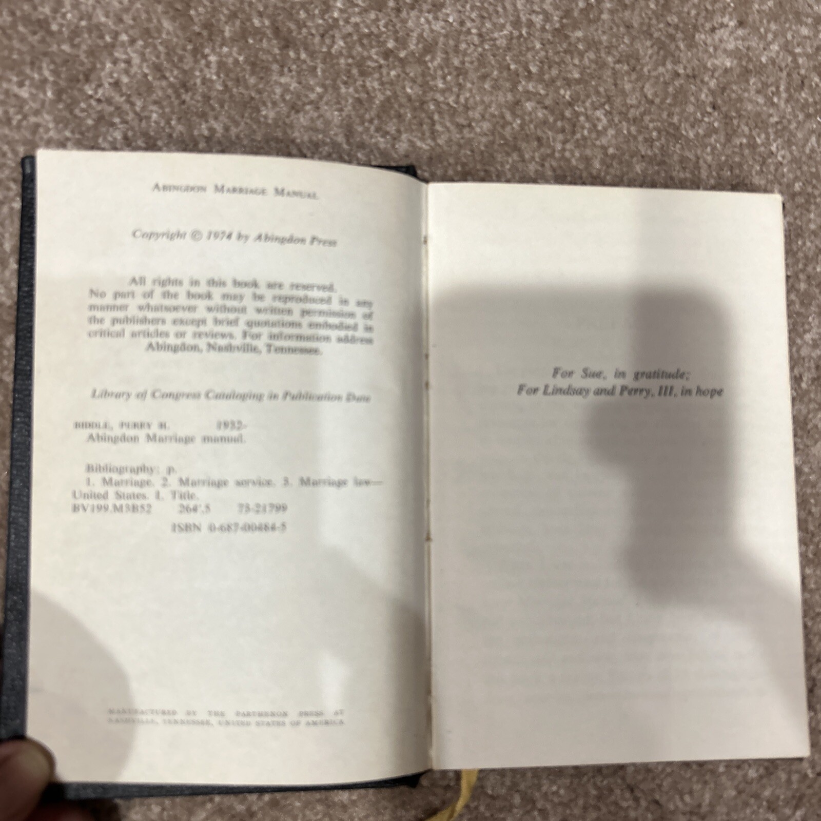 Vintage Abingdon Marriage Manual Perry Biddle, Jr 1974 Hardcover