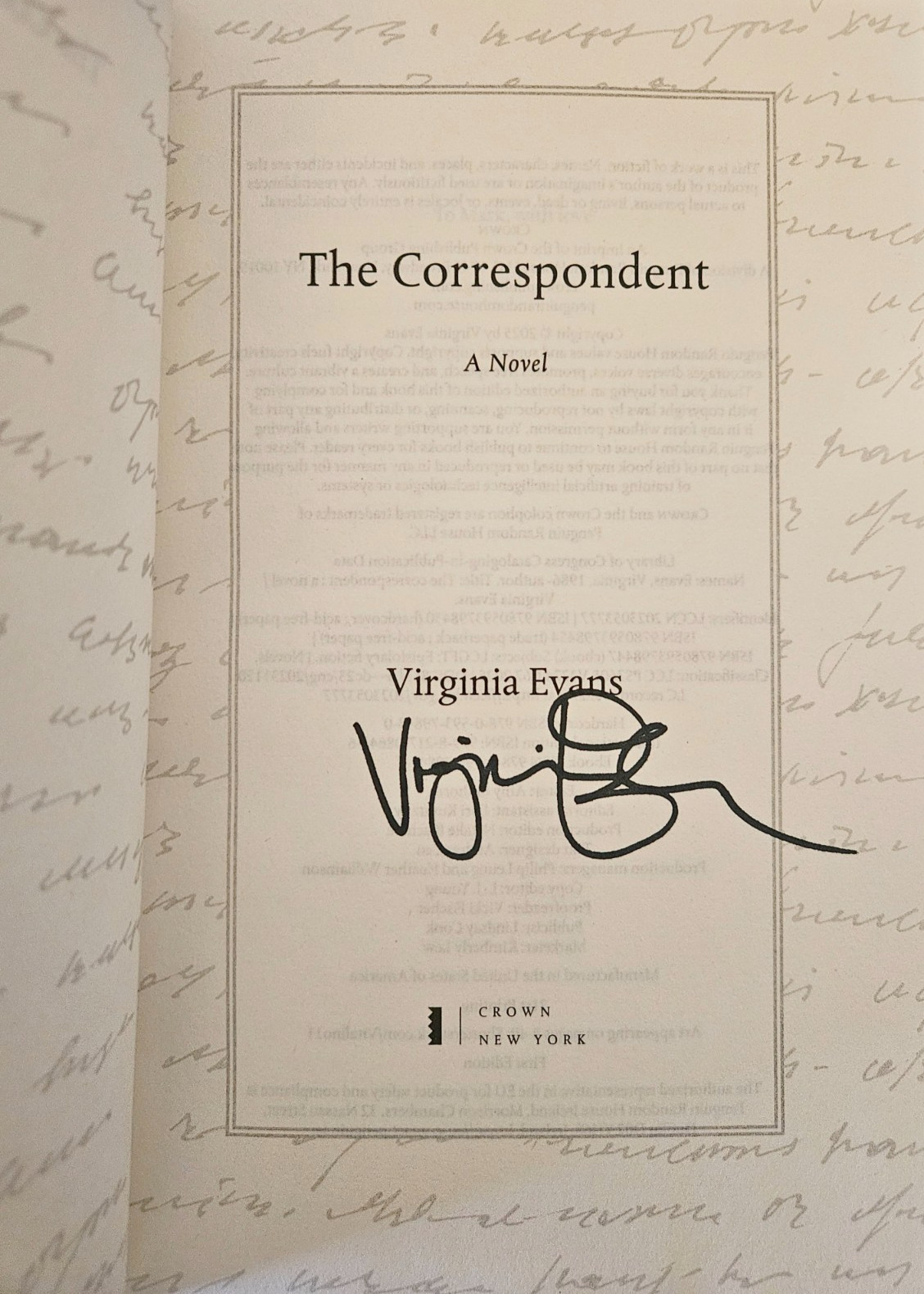The Correspondent by Virginia Evans SIGNED New Hardcover