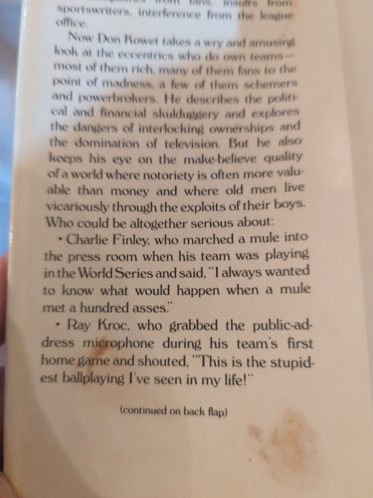 The Rich Who Own Sports, by Don Kowet 1977 First Edition
