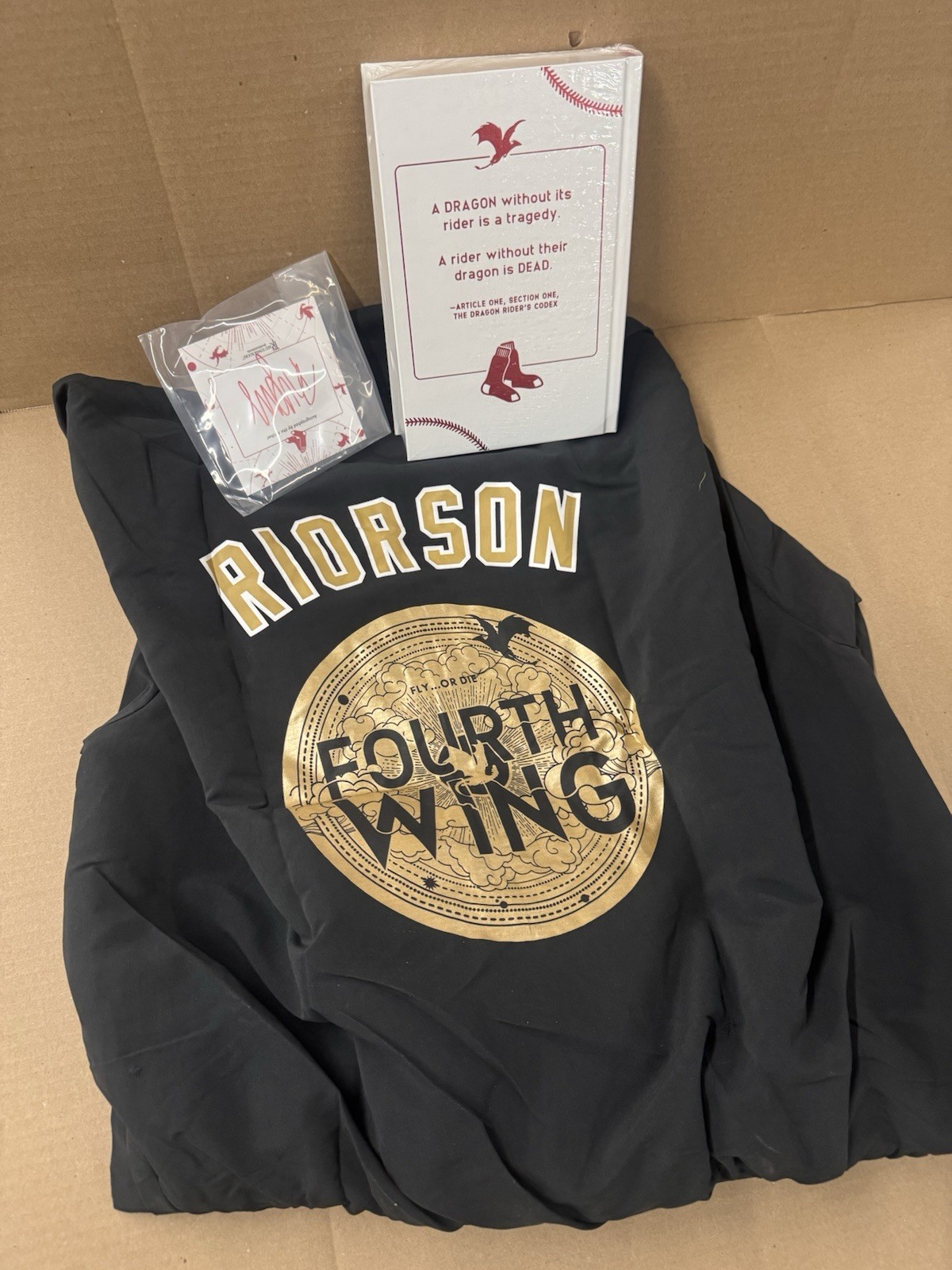 Rebecca Yarros Fourth Wing Redsox Combo Jacket & Book /W Auto Plate (Small) New