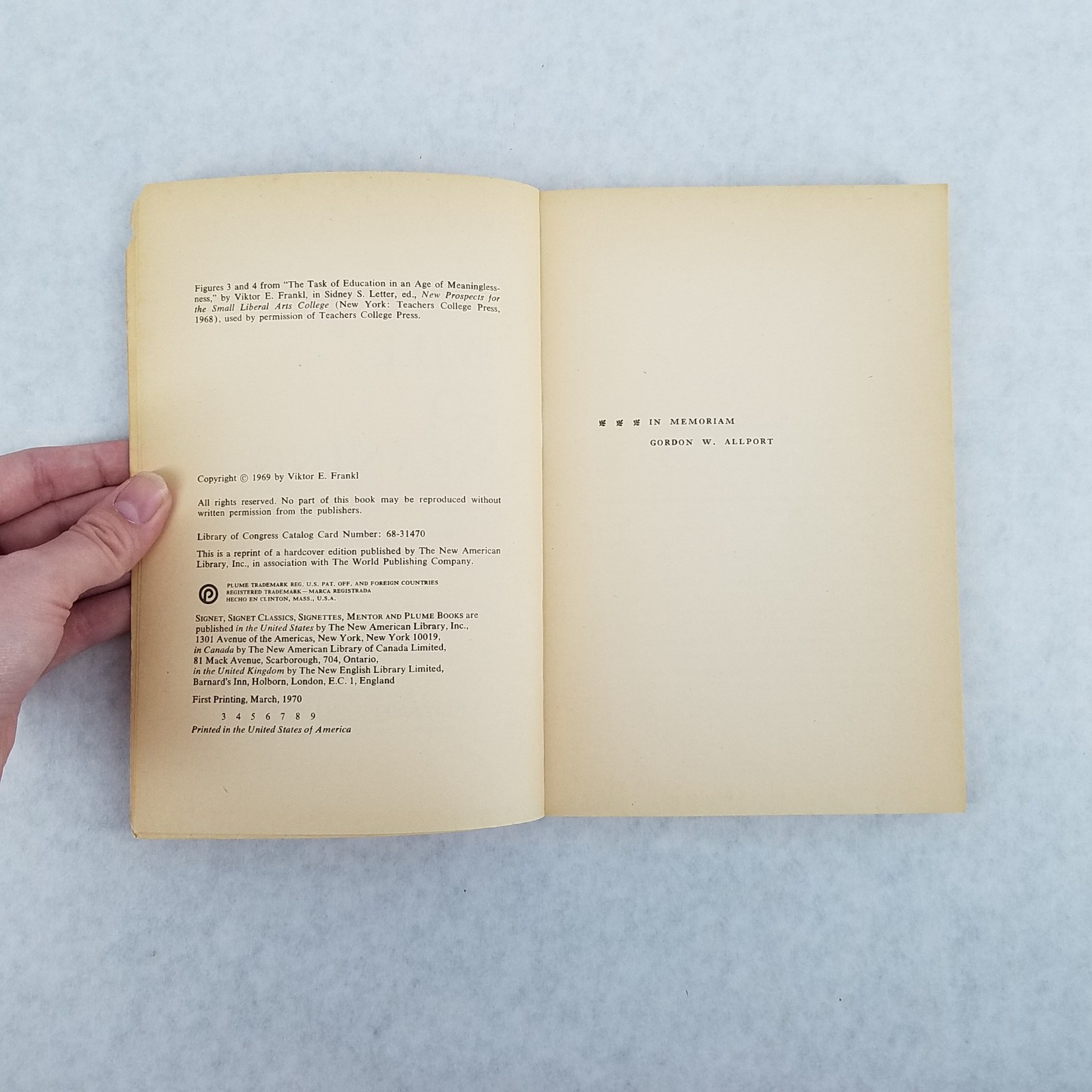 The Will To Meaning – Softcover by Viktor E. Frankl – w/ Original Receipt