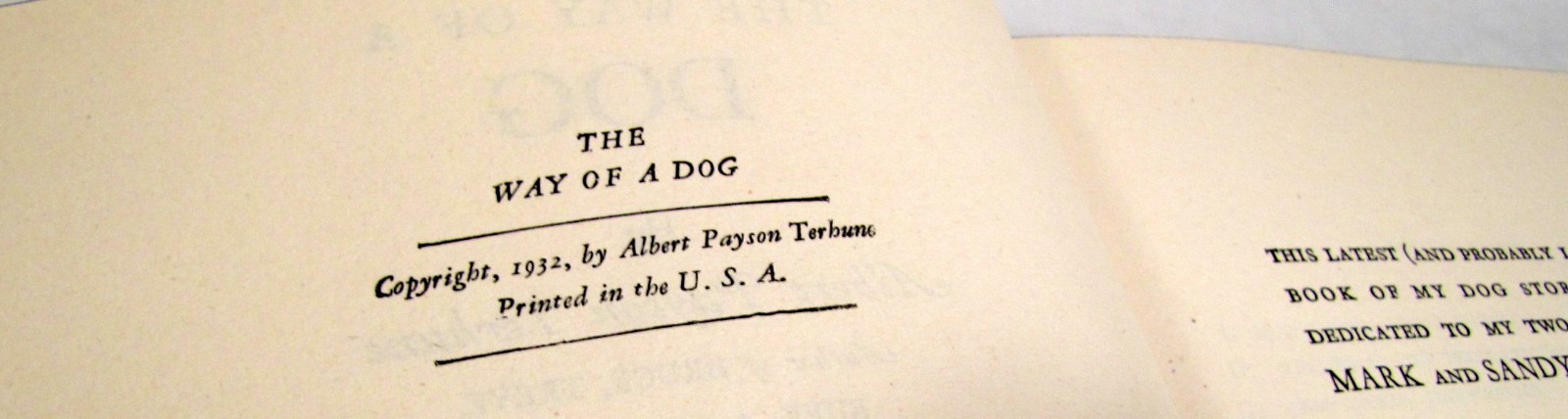 The Way of a Dog by Albert Terhune First Edition Hardback w/ Dust Jacket 1932