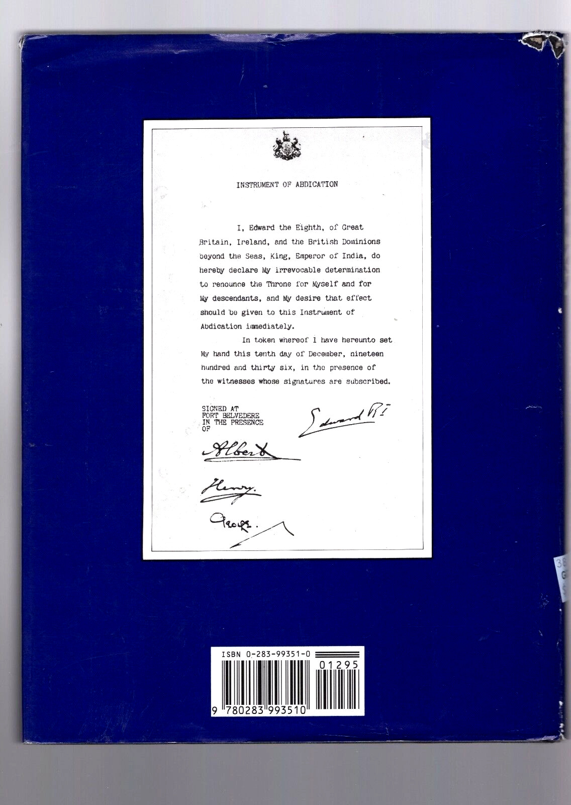 Abdication by Christopher Warwick (INCLUDES Flexi-disc) 1986 First edition.