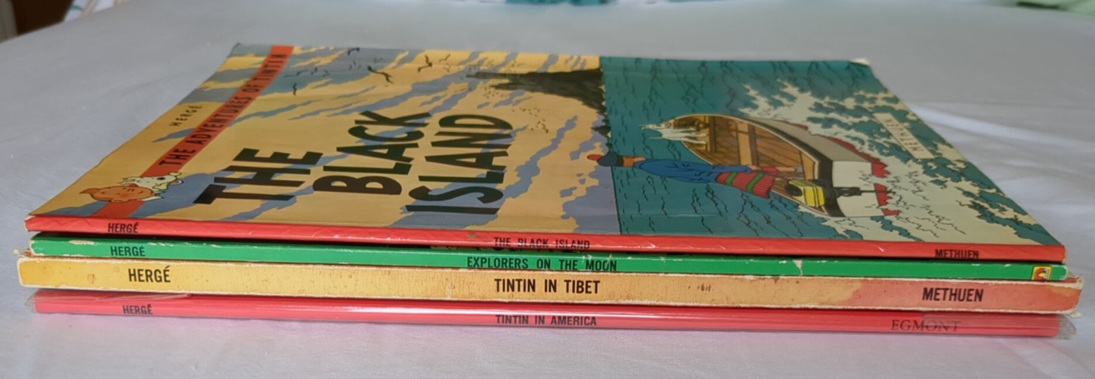 Adventures of Tintin Herge 4 Book – Moon, Black Island, America & Tibet 1968