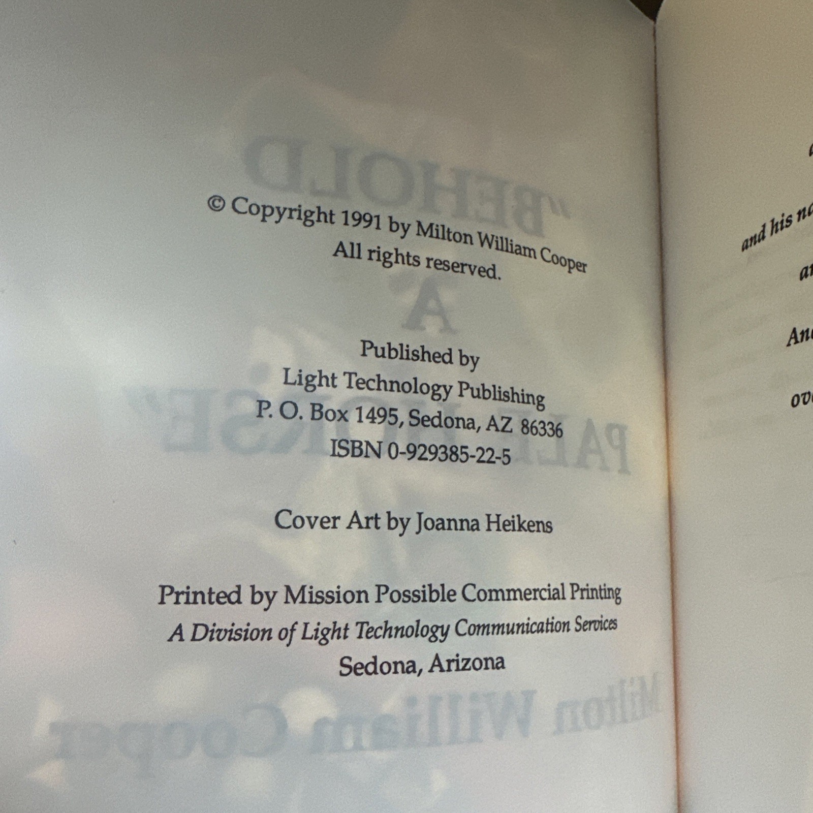 Behold a Pale Horse William Cooper Unrevised 1991 500p Protocols of Zion CFR NWO