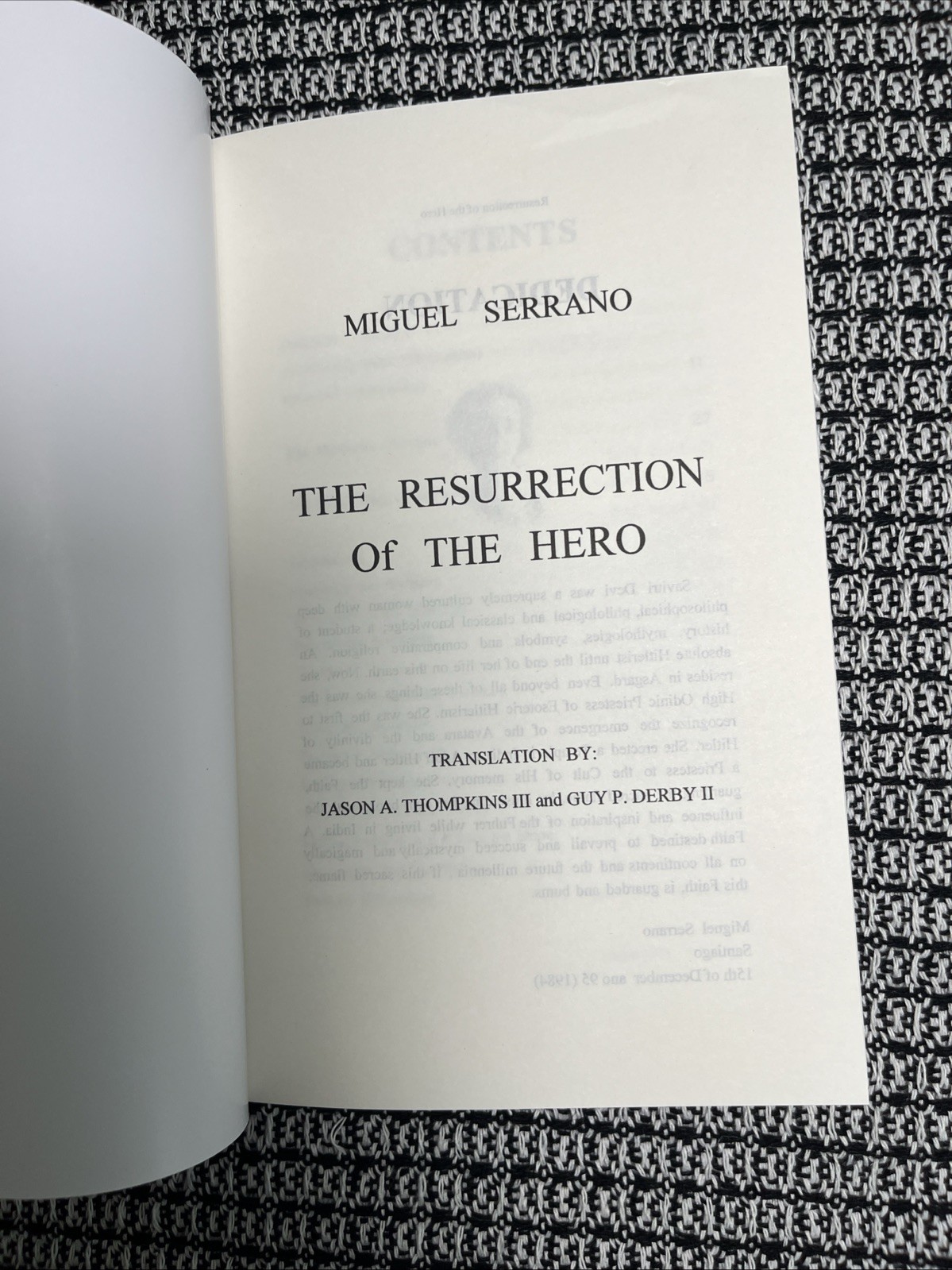 Miguel Serrano, The Resurrection of the Hero, Reprint, Brand New