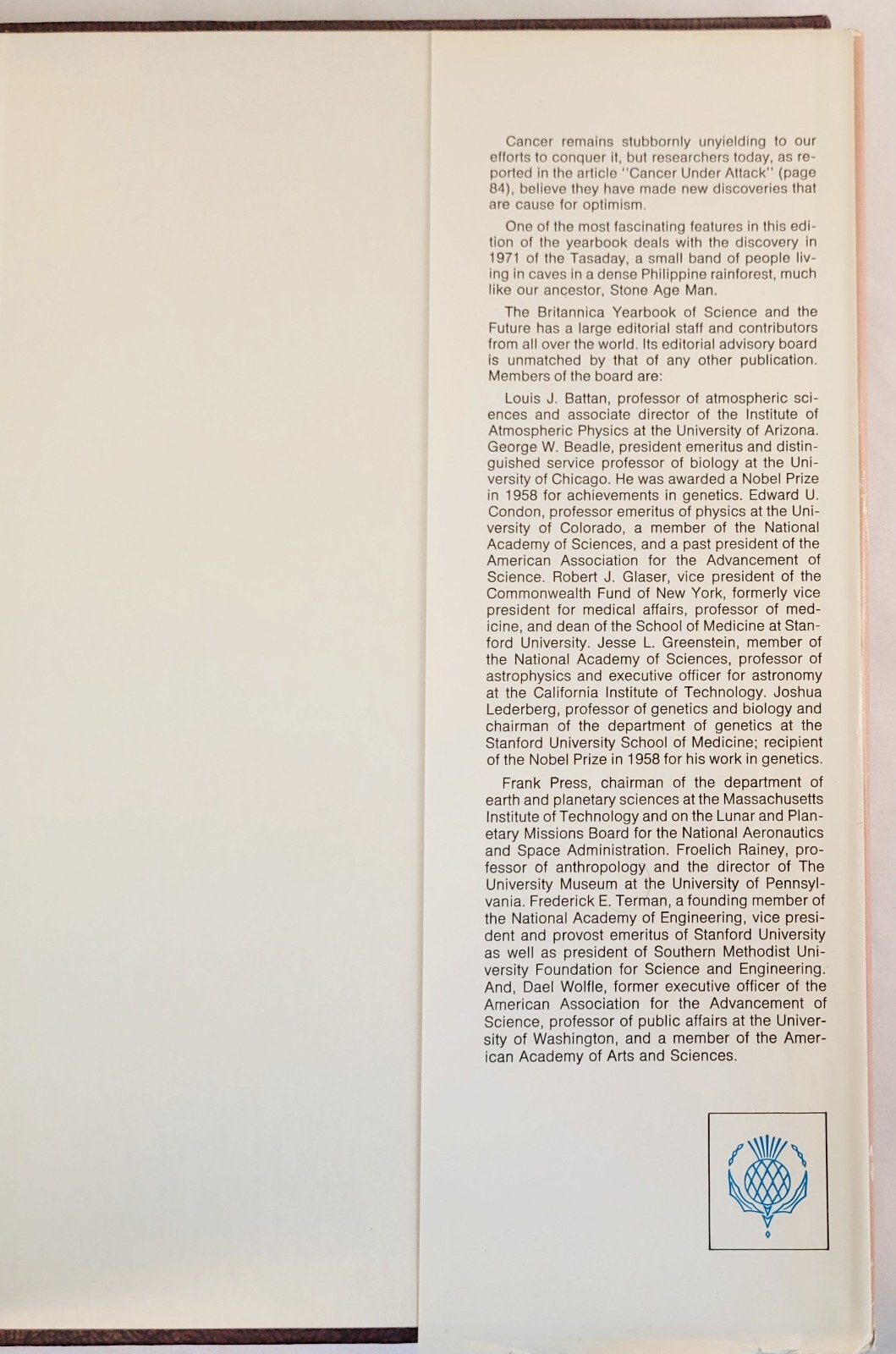 1973 Britannica Yearbook Of Science & The Future 1972 Hardcover/DJ 448 Pages