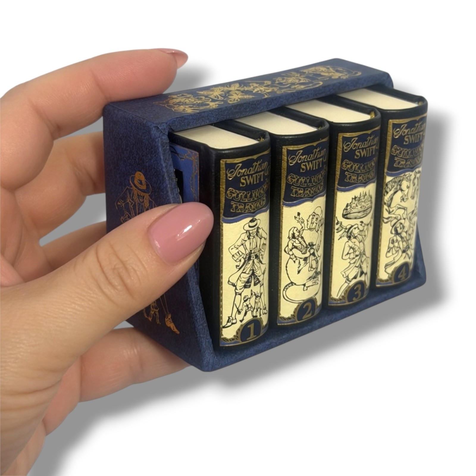Gulliver’s Travels – Jonathan Swift Miniature Leather Books 4-Vol set w/slipcase