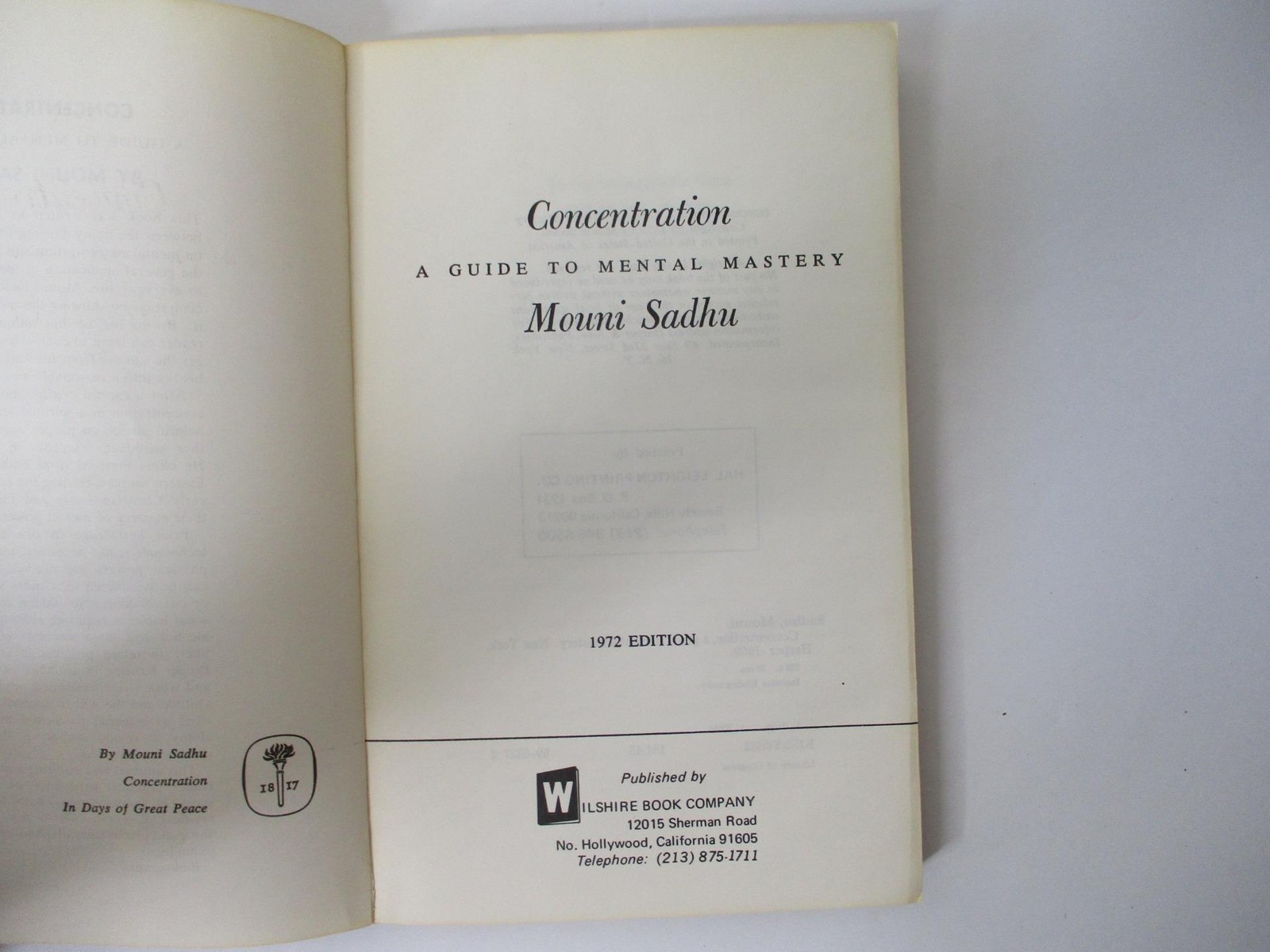 CONCENTRATION; A Guide To Mental Mastery by Mouni Sadhu (1972 P.B Book) Wilshire
