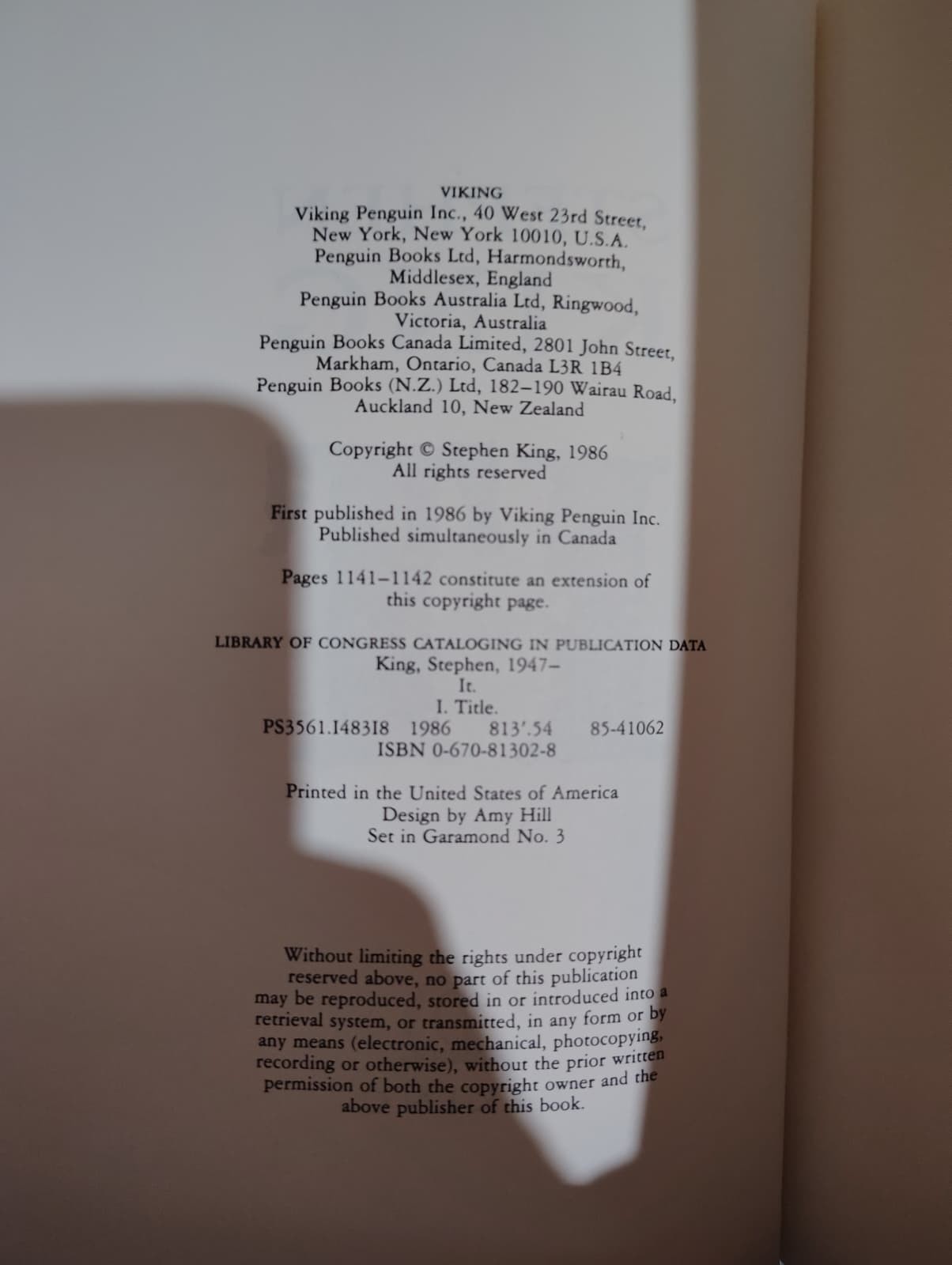 Stephen King IT 1986 Viking HBDJ True First Printing First Edition Book VG