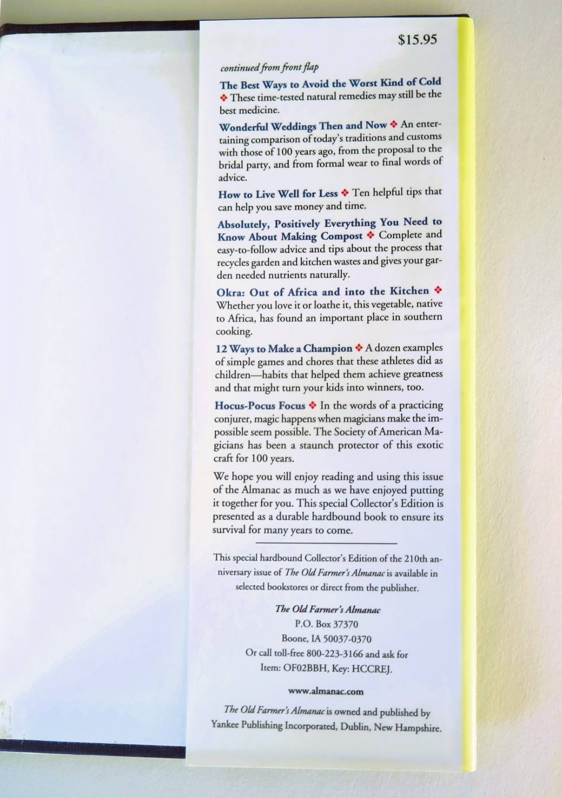 Dick Goddard’s Copy THE OLD FARMER’S ALMANAC Collectors Edition 2002 Hard Cover