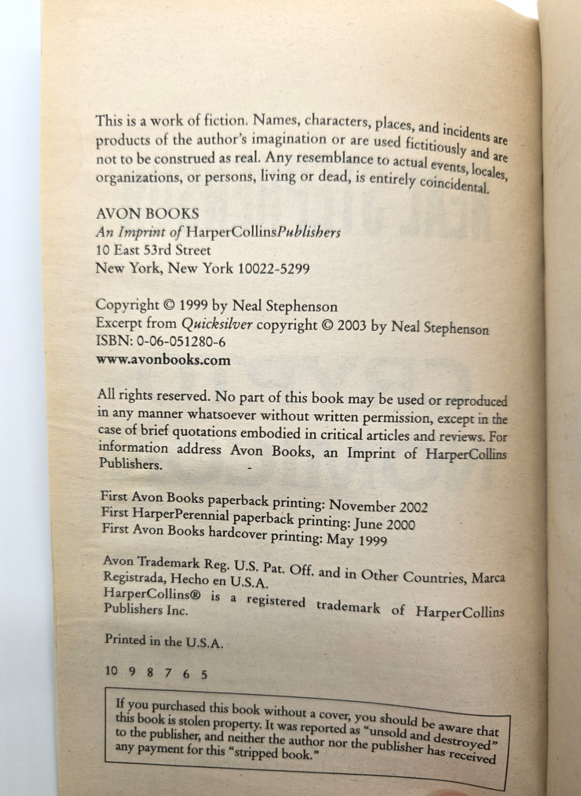 Cryptonomicon Neal Stephenson 2002 Avon PB