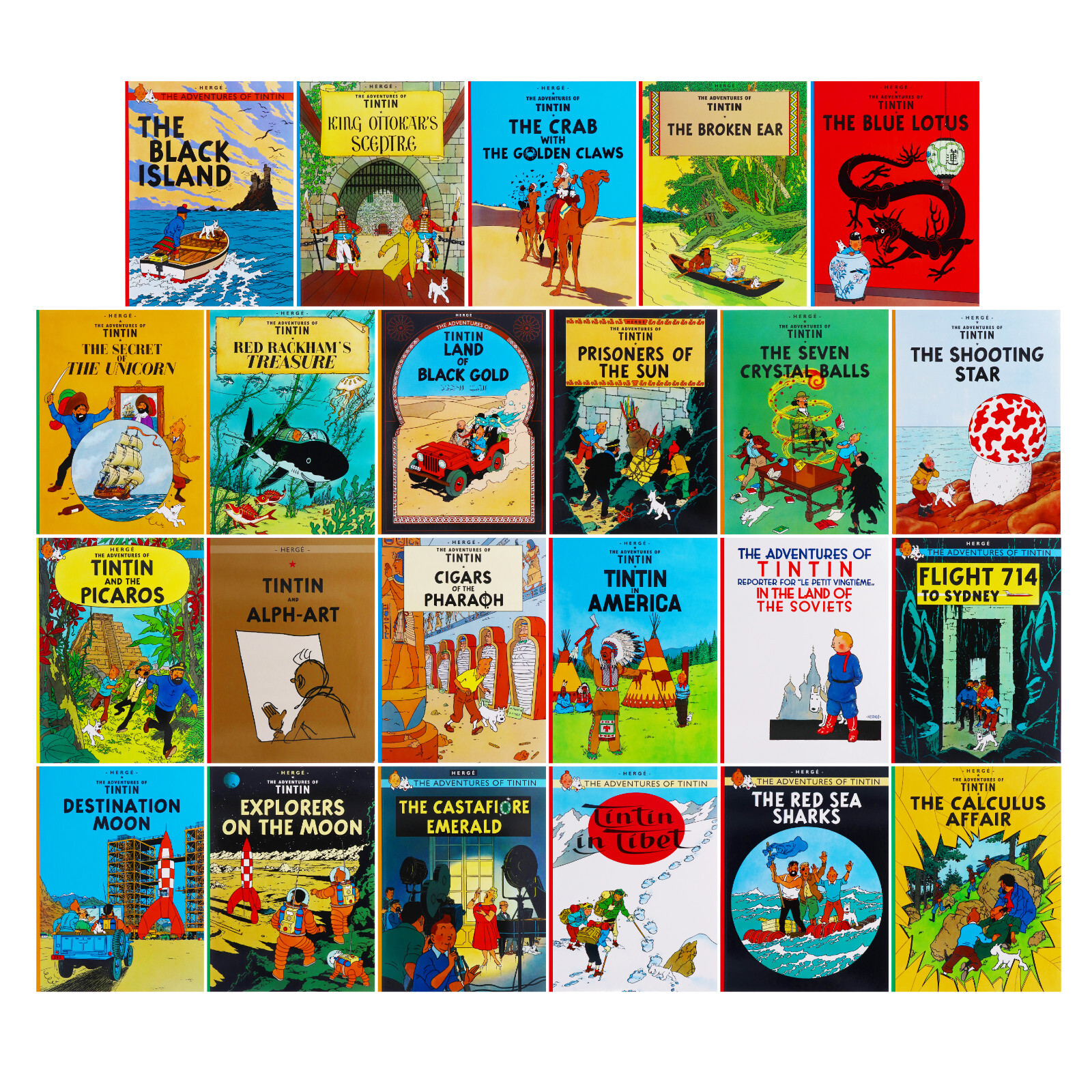 The Adventures of Tintin by Hergé: 23 Books Box Set – Ages 7+ -Paperback