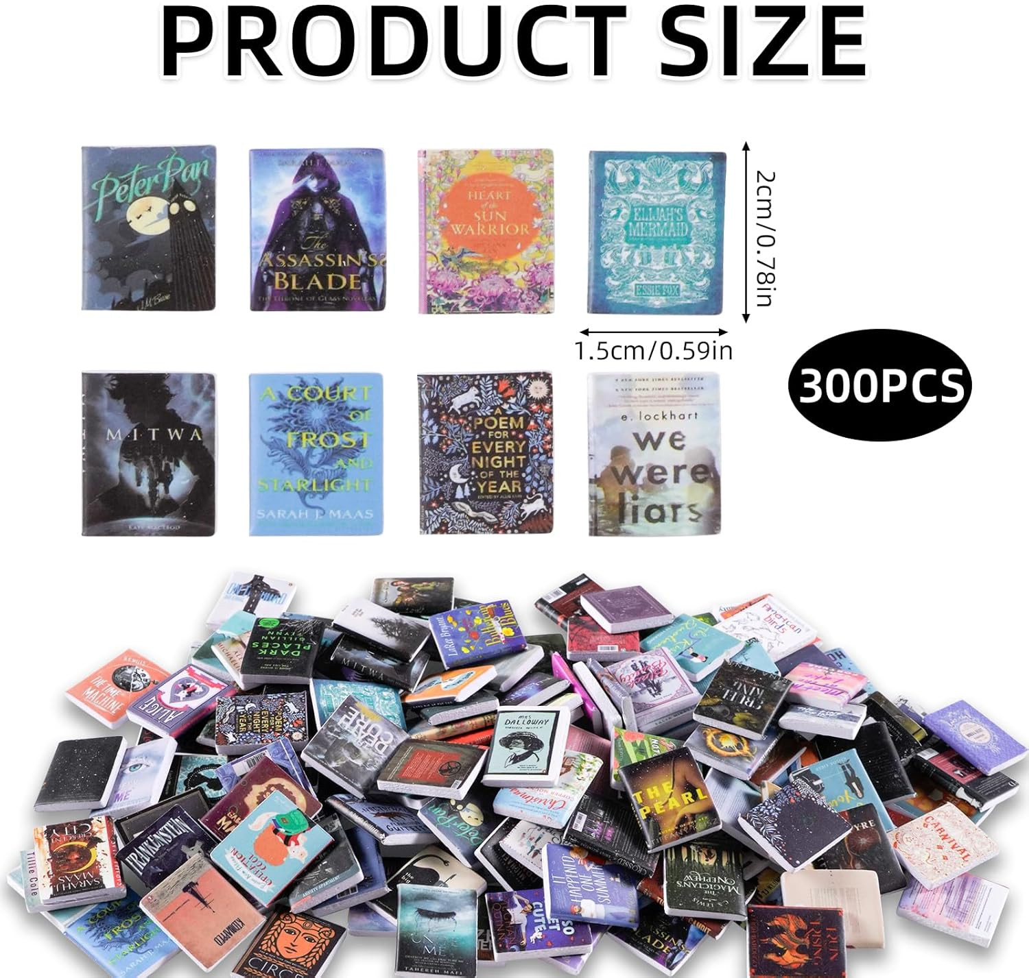 300 Pcs Mini Books Sets, Miniature Book Model for Anxiety Bookshelf, 1:12 Mini D