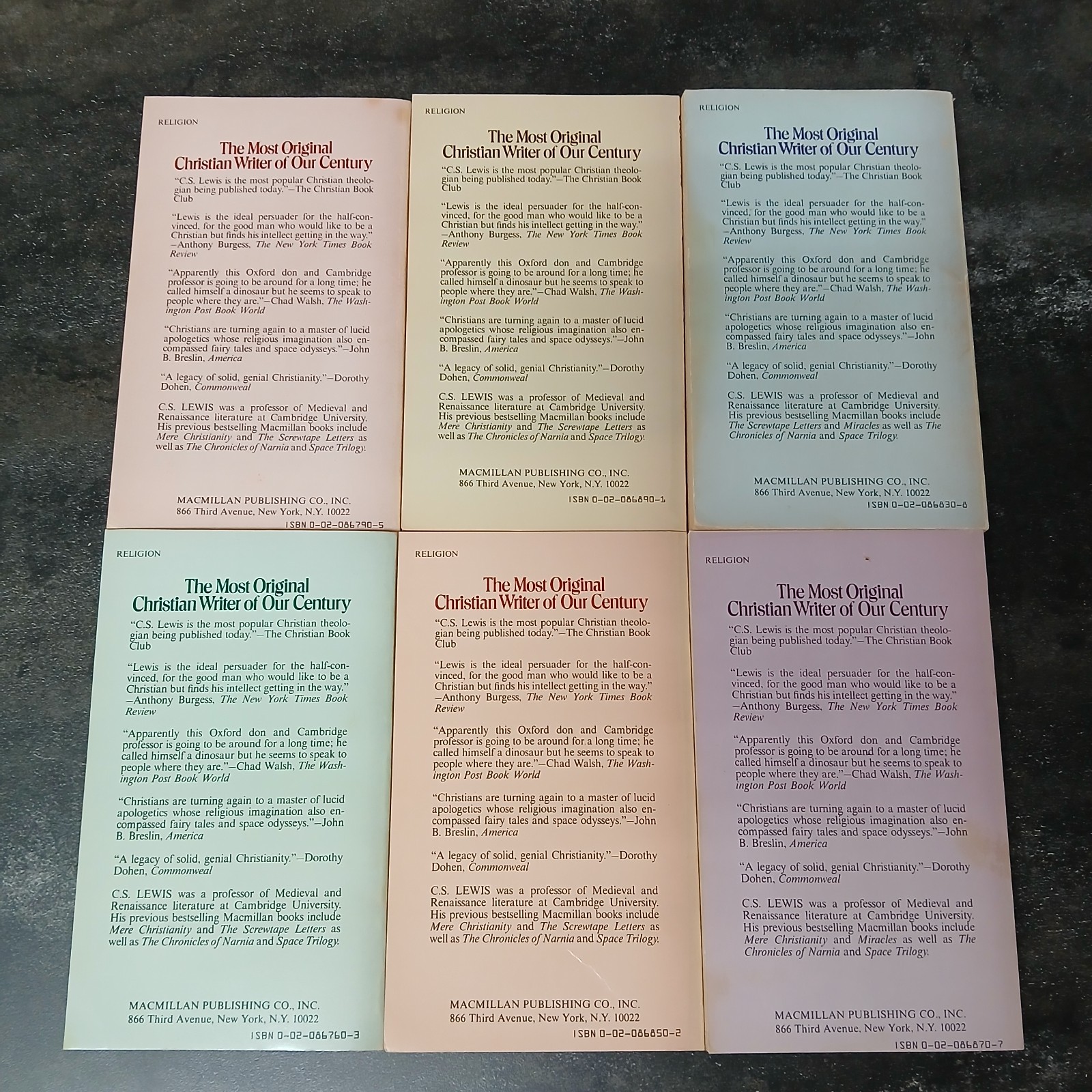Six by Lewis; C. S. Lewis, Macmillan, 1978, Spiritual Classics, 6 Box Set ACC